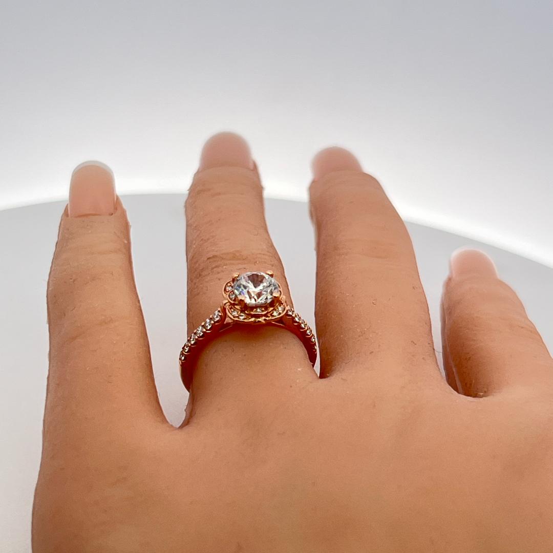 14K Rose Gold Engagement Ring with 1ct Lab-Grown and 0.3ct Natural Diamonds