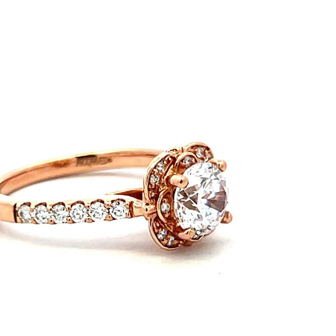 14K Rose Gold Engagement Ring with 1ct Lab-Grown and 0.3ct Natural Diamonds
