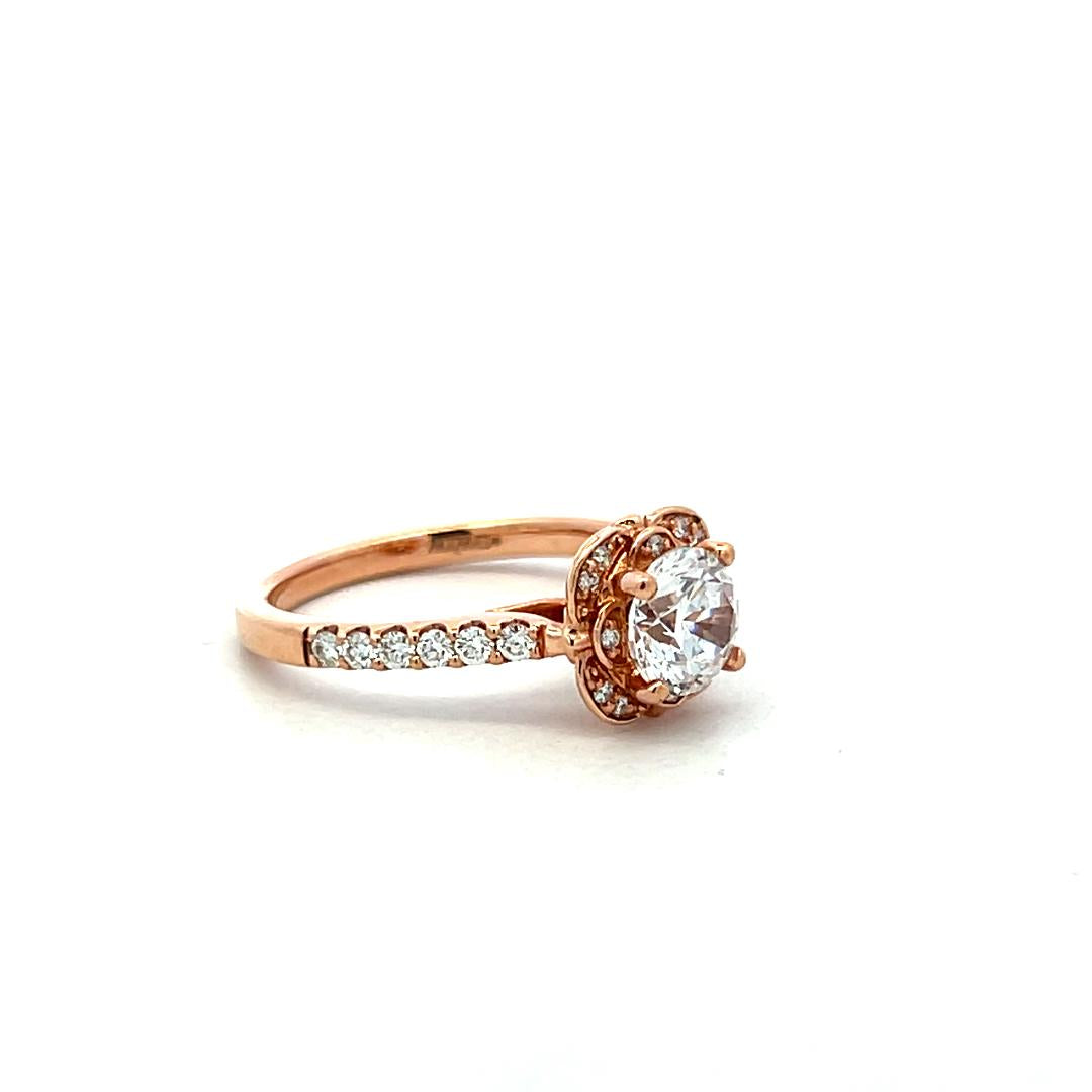 14K Rose Gold Engagement Ring with 1ct Lab-Grown and 0.3ct Natural Diamonds