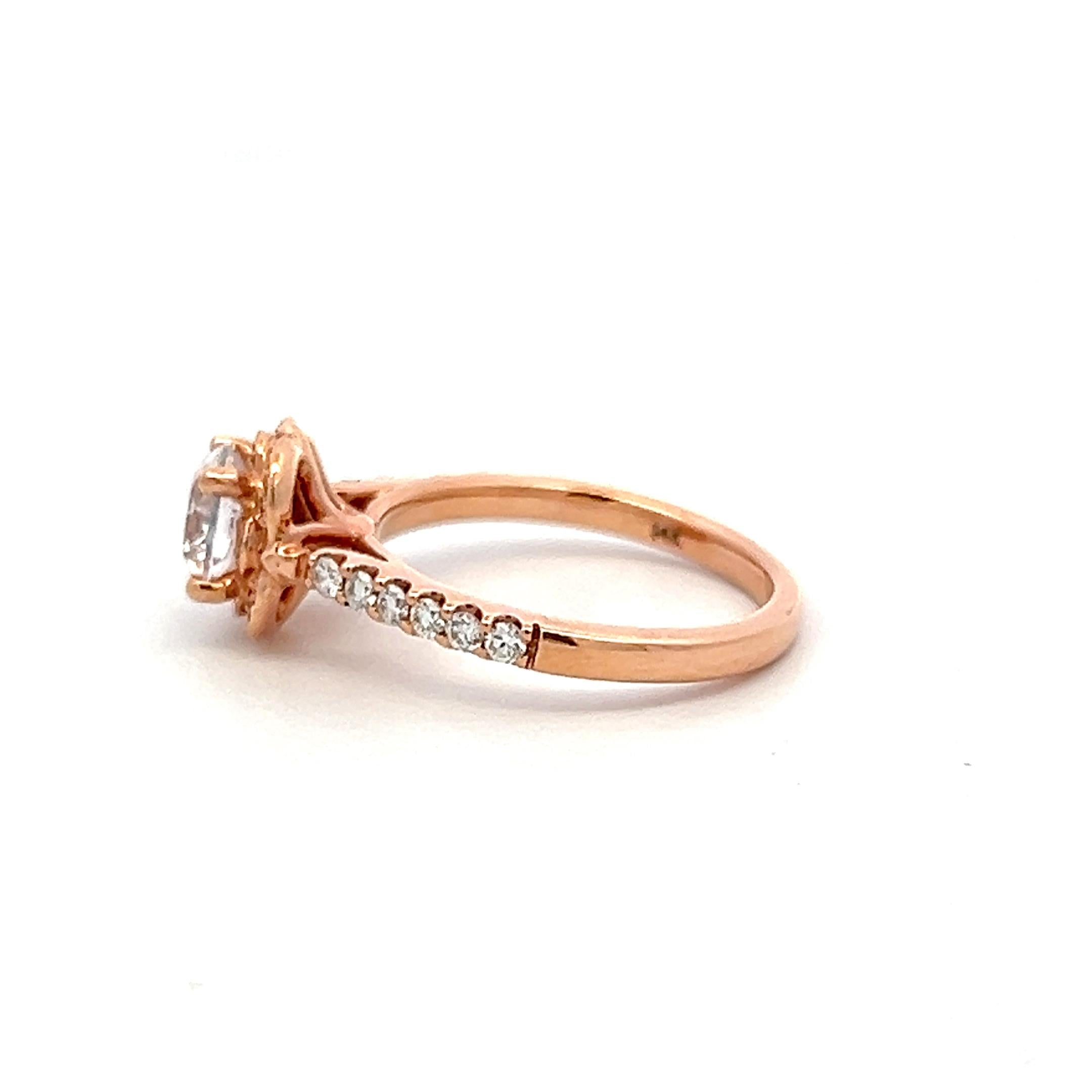 14K Rose Gold Engagement Ring with 1ct Lab-Grown and 0.3ct Natural Diamonds