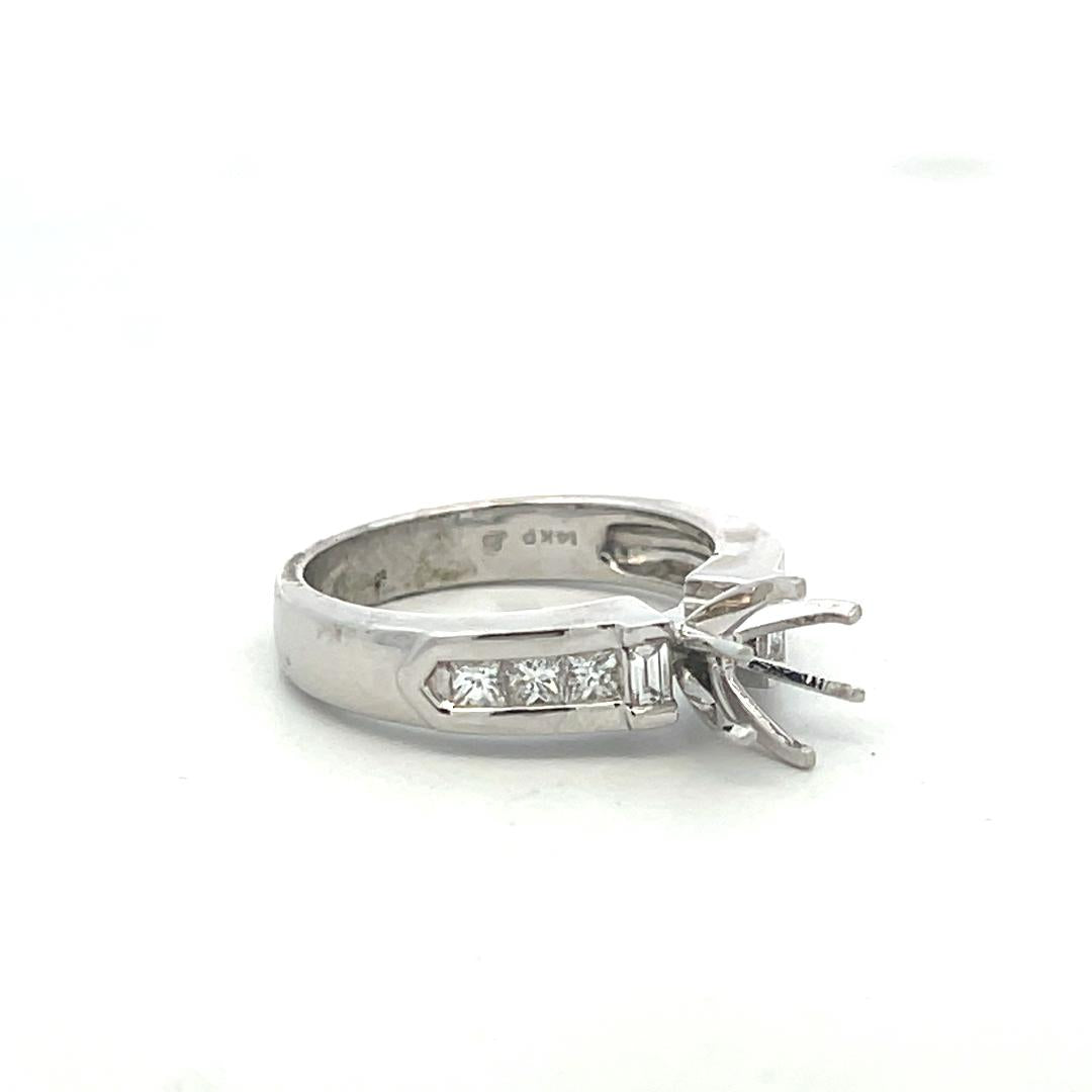 Vintage 14K White Gold Semi Mount Ring with 0.51 Carat G VS Diamonds Size 7