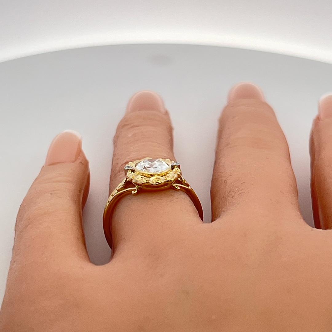 18K Yellow Gold Engagement Ring 1.31ct Oval & Round Diamonds Size 6.5 D SI1 GIA