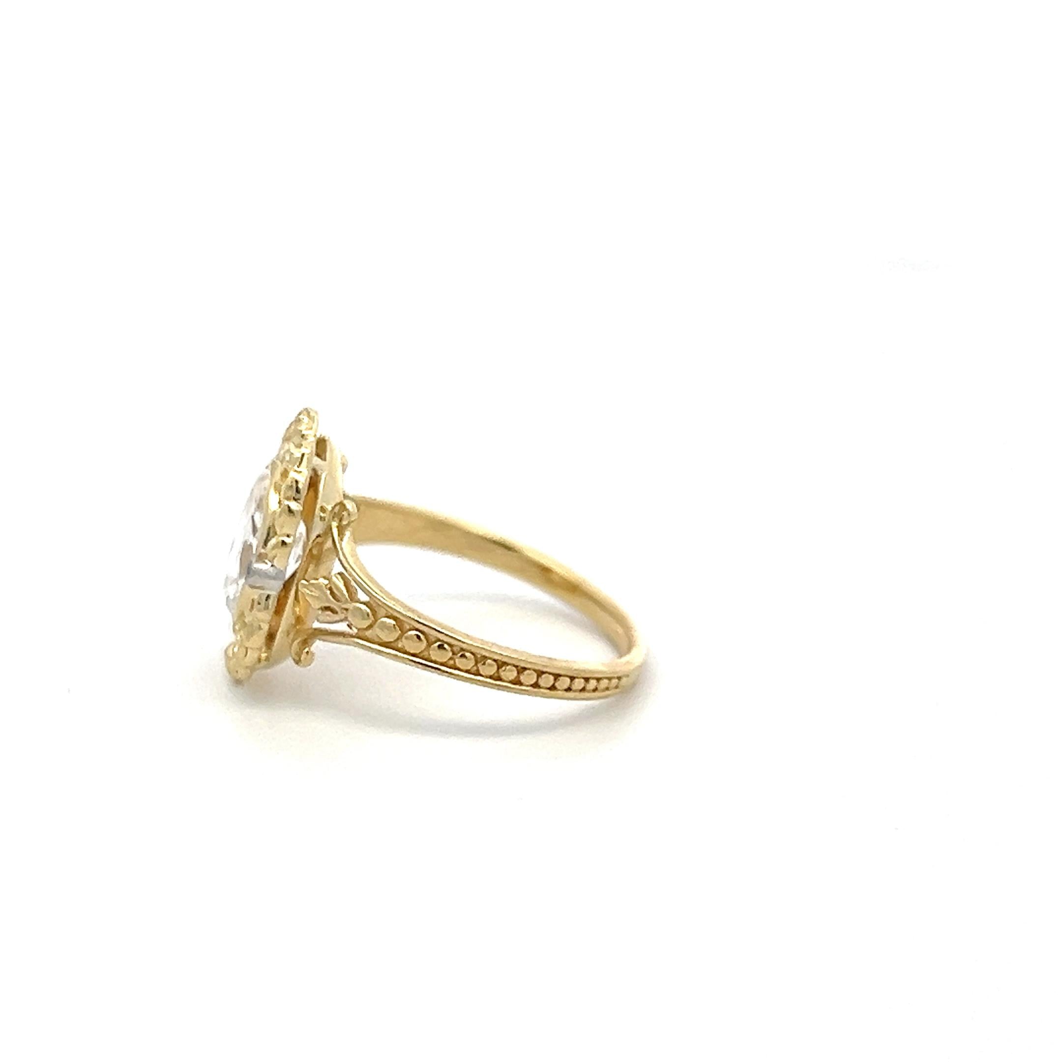 18K Yellow Gold Engagement Ring 1.31ct Oval & Round Diamonds Size 6.5 D SI1 GIA
