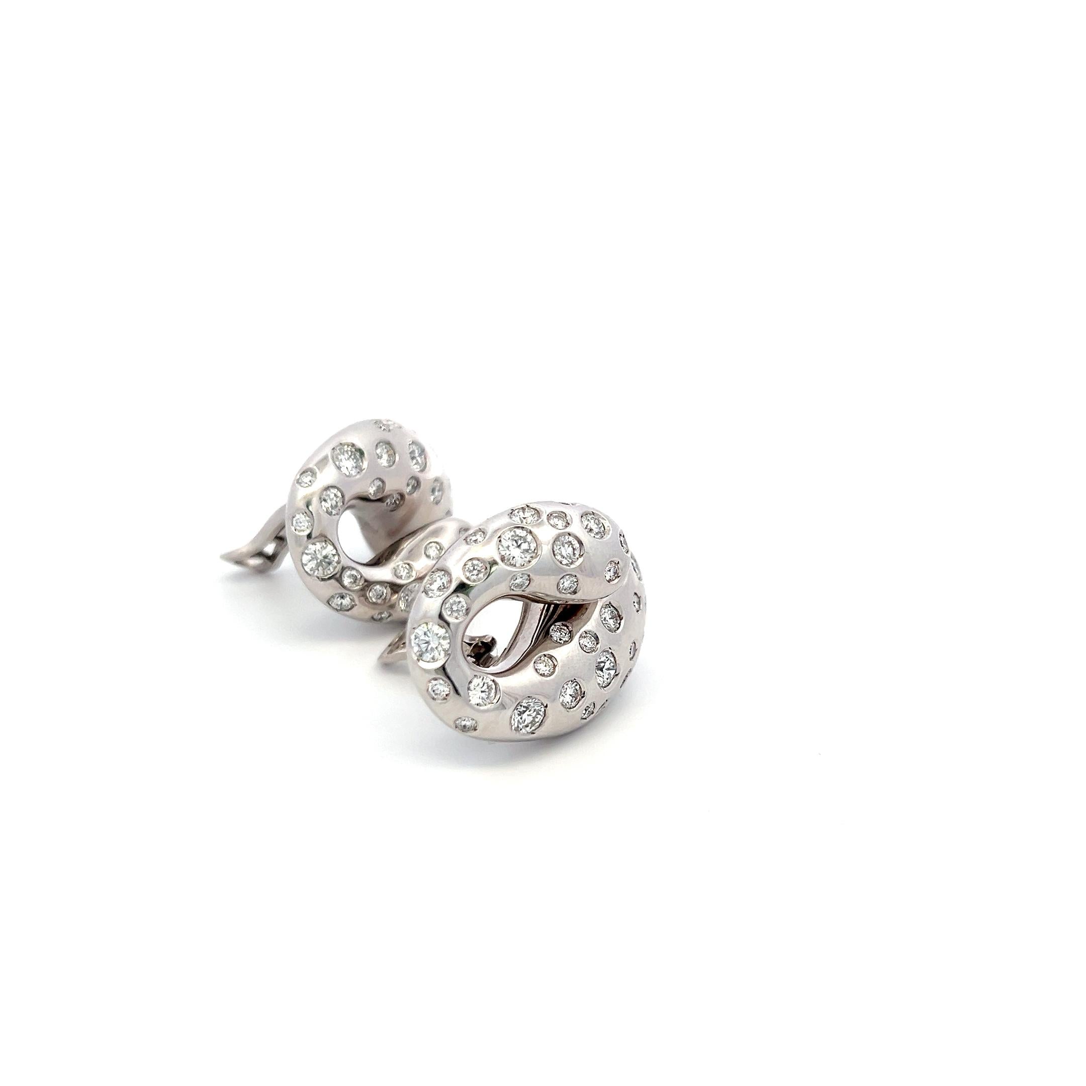 De Grisogono 18K White Gold Clip-On Earrings with 6.18 Carat Round F-VS Diamonds