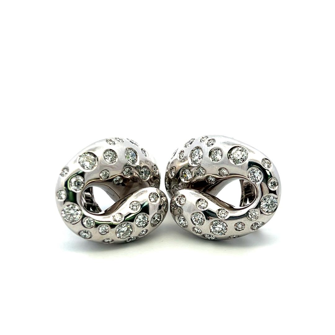 De Grisogono 18K White Gold Clip-On Earrings with 6.18 Carat Round F-VS Diamonds
