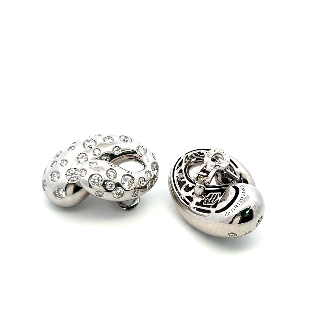 De Grisogono 18K White Gold Clip-On Earrings with 6.18 Carat Round F-VS Diamonds