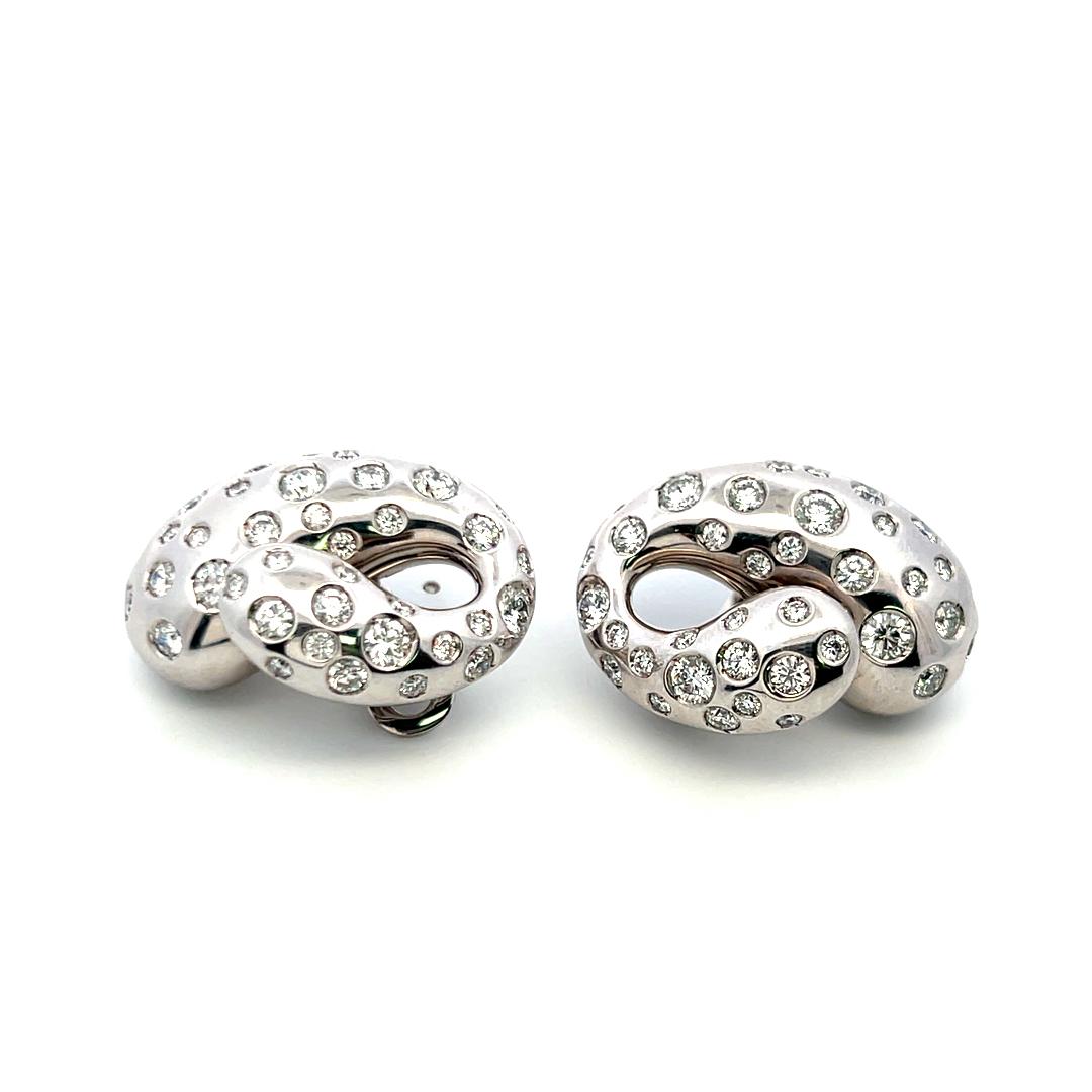 De Grisogono 18K White Gold Clip-On Earrings with 6.18 Carat Round F-VS Diamonds