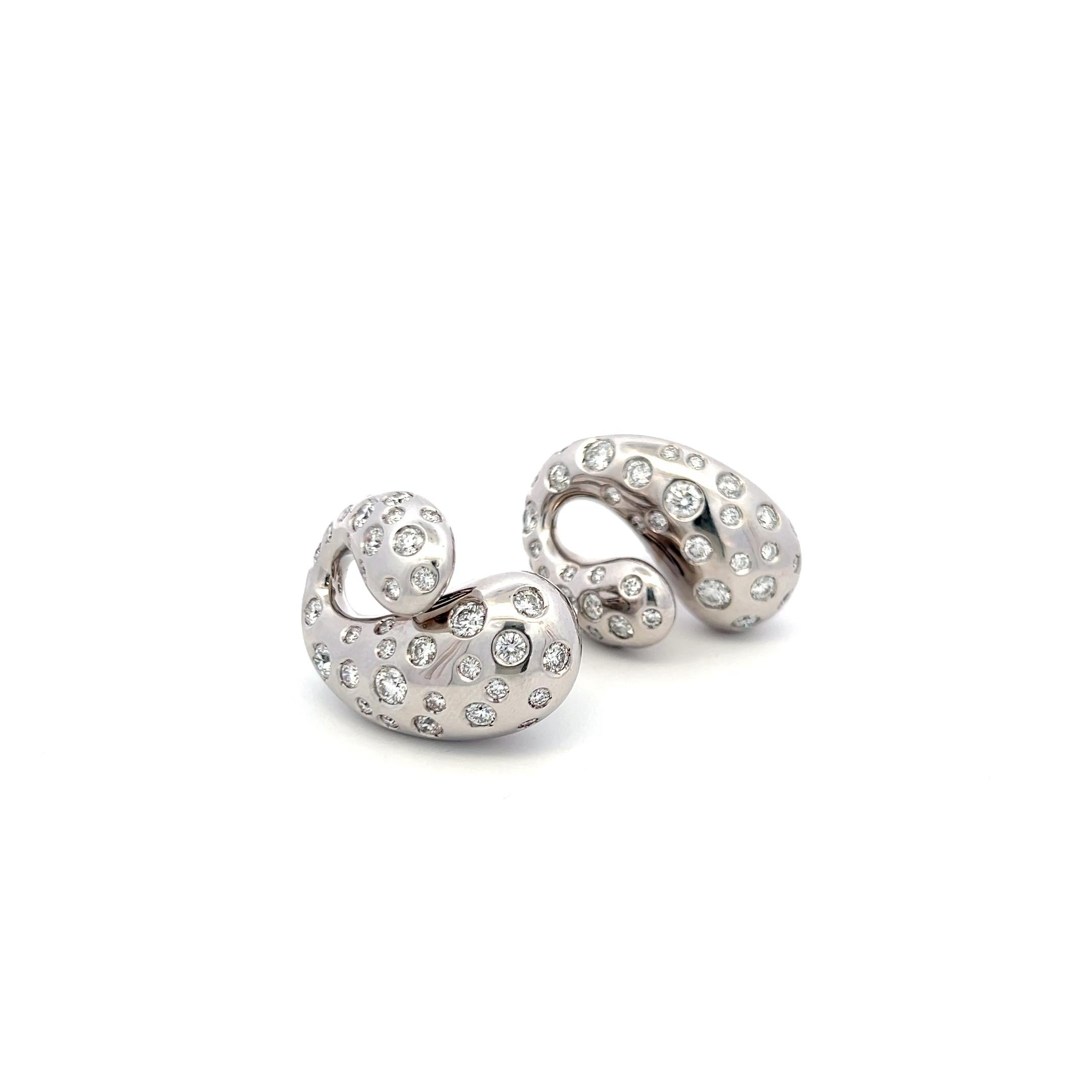 De Grisogono 18K White Gold Clip-On Earrings with 6.18 Carat Round F-VS Diamonds