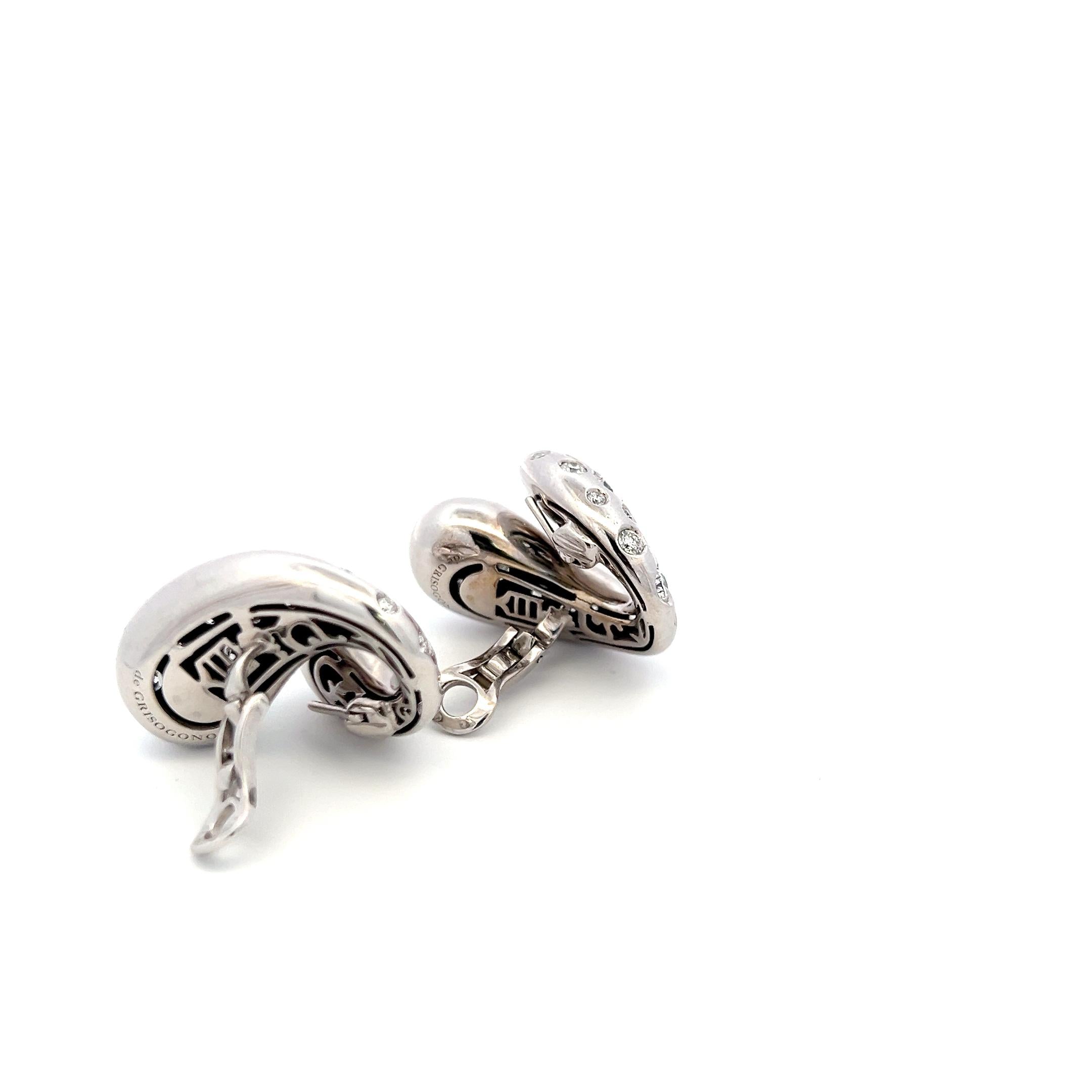 De Grisogono 18K White Gold Clip-On Earrings with 6.18 Carat Round F-VS Diamonds