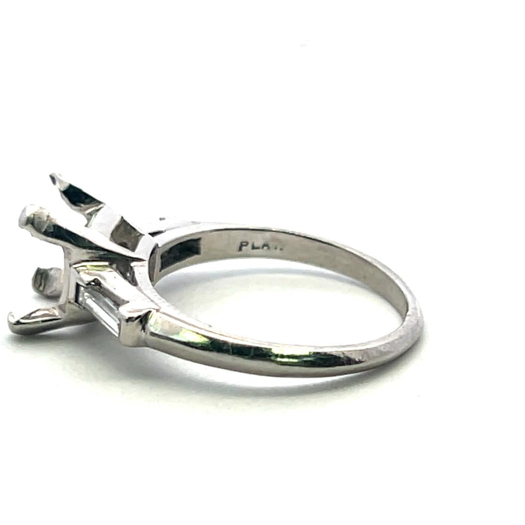 Platinum Semi Mount Ring with 0.16ct Baguette H VS Diamonds Fits 8.4mm 2.25ct++
