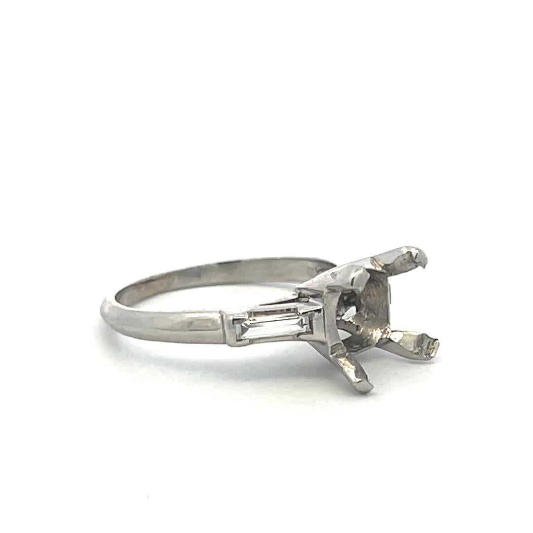 Platinum Semi Mount Ring with 0.16ct Baguette H VS Diamonds Fits 8.4mm 2.25ct++