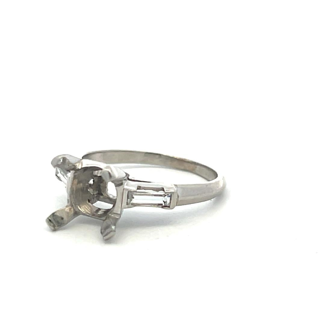 Platinum Semi Mount Ring with 0.16ct Baguette H VS Diamonds Fits 8.4mm 2.25ct++