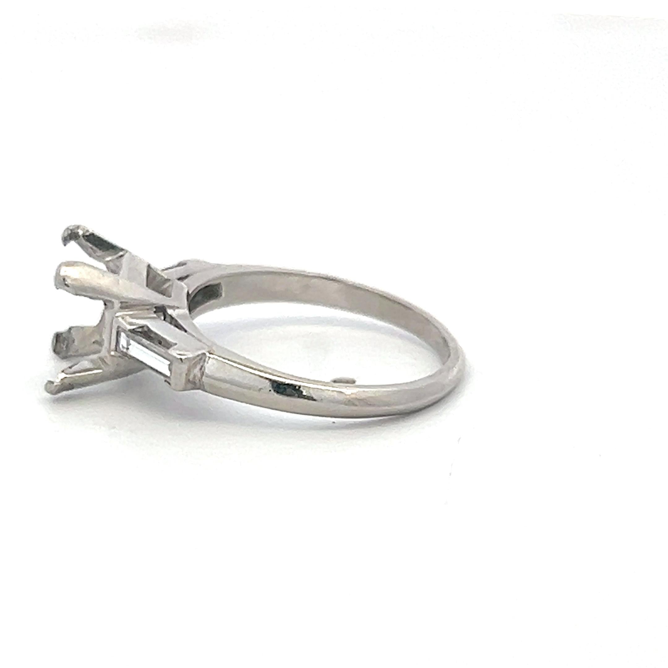 Platinum Semi Mount Ring with 0.16ct Baguette H VS Diamonds Fits 8.4mm 2.25ct++