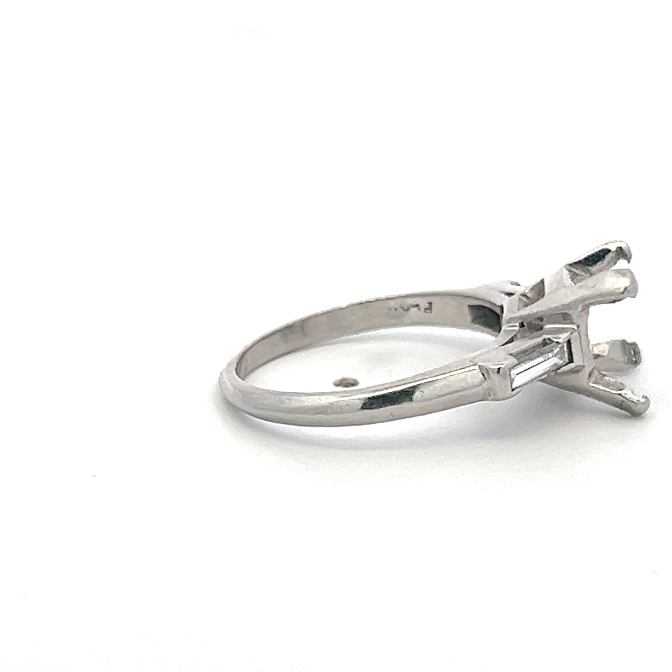 Platinum Semi Mount Ring with 0.16ct Baguette H VS Diamonds Fits 8.4mm 2.25ct++