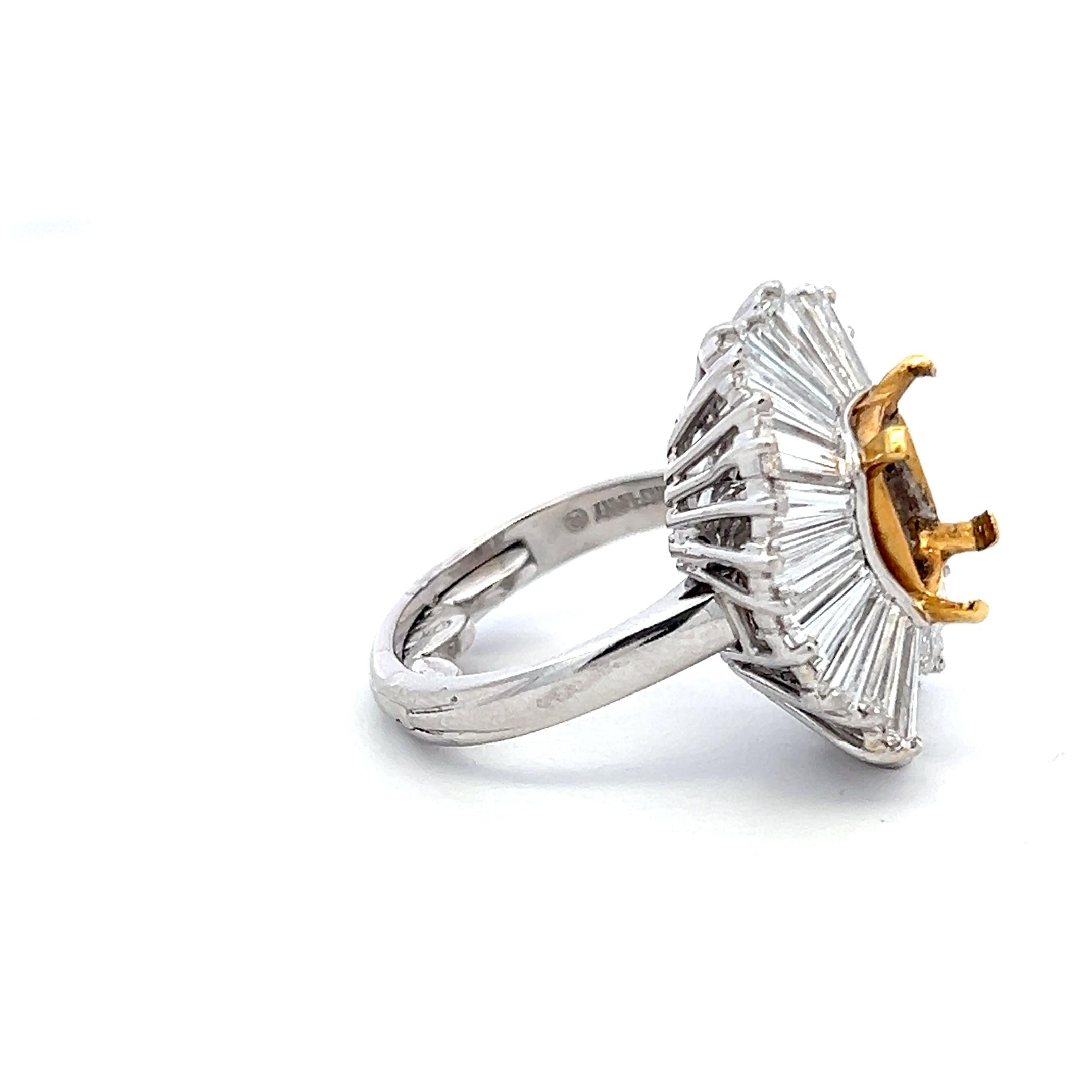 14K Gold Platinum Semi Mount Ring 3ct Tapered Baguette Diamonds Fits 8.2x6.9mm