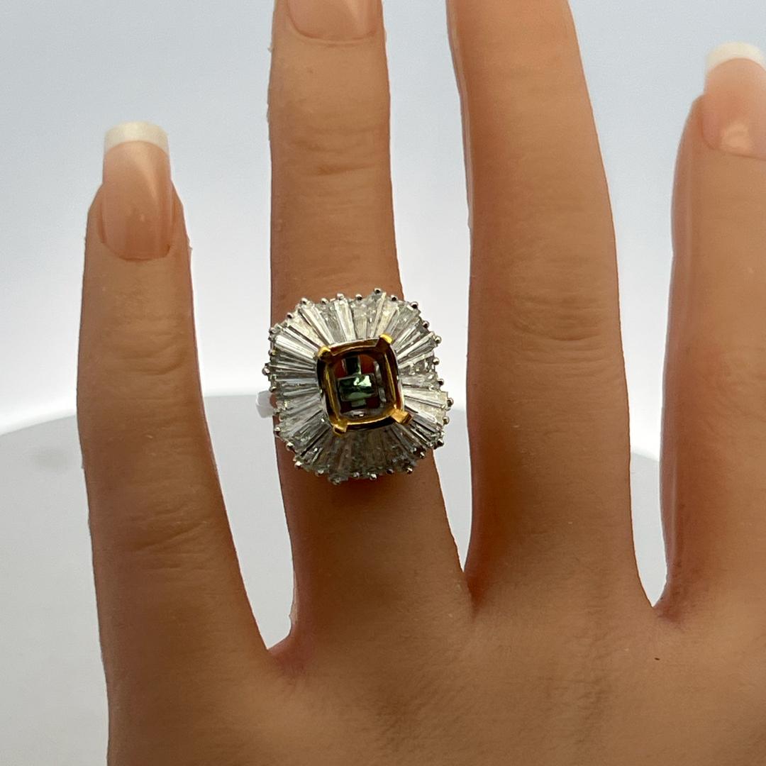 14K Gold Platinum Semi Mount Ring 3ct Tapered Baguette Diamonds Fits 8.2x6.9mm