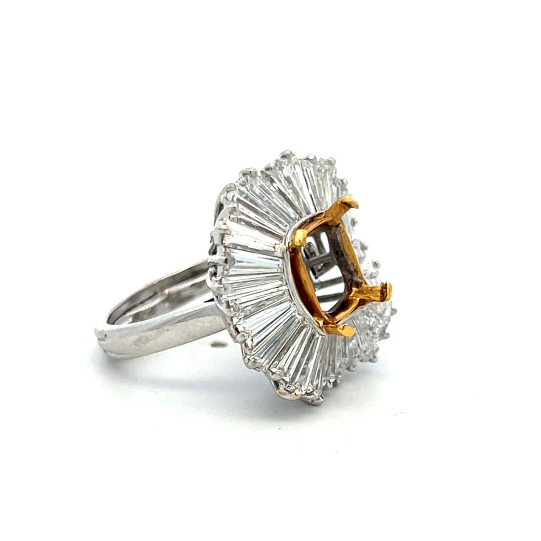 14K Gold Platinum Semi Mount Ring 3ct Tapered Baguette Diamonds Fits 8.2x6.9mm