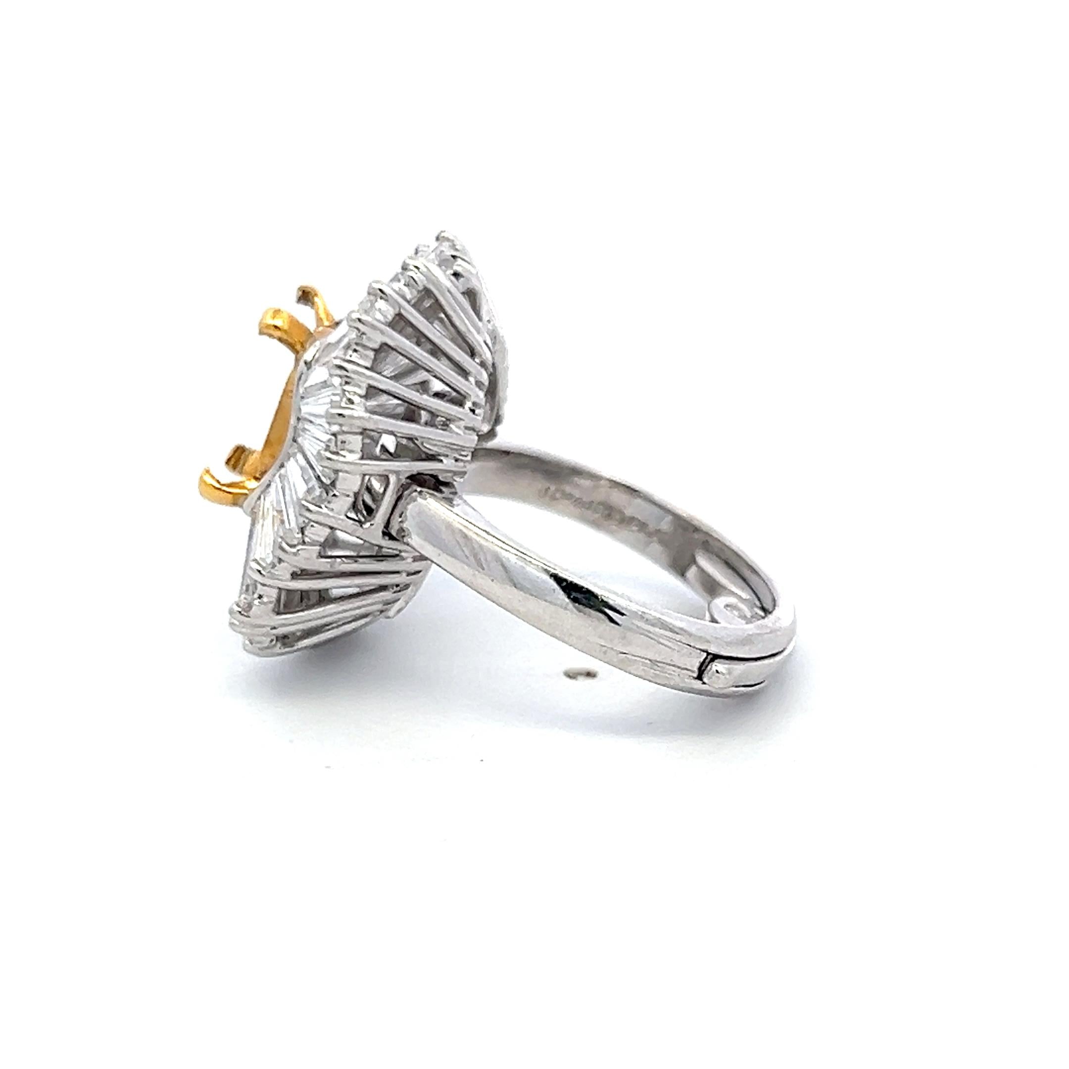 14K Gold Platinum Semi Mount Ring 3ct Tapered Baguette Diamonds Fits 8.2x6.9mm