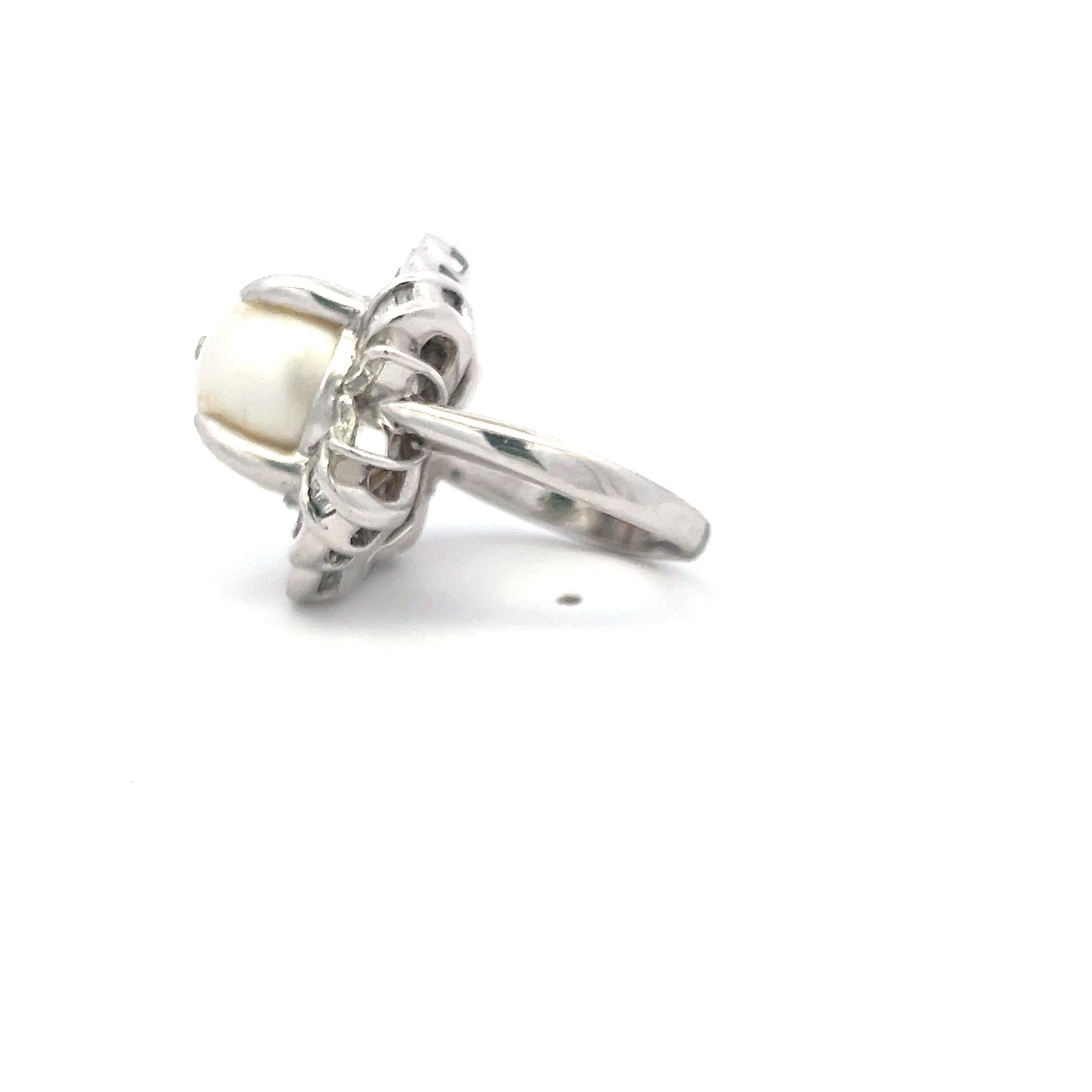 Platinum Cocktail Ring 1.8ct Tapered Baguette & Marquis Diamonds & Pearls Size 7