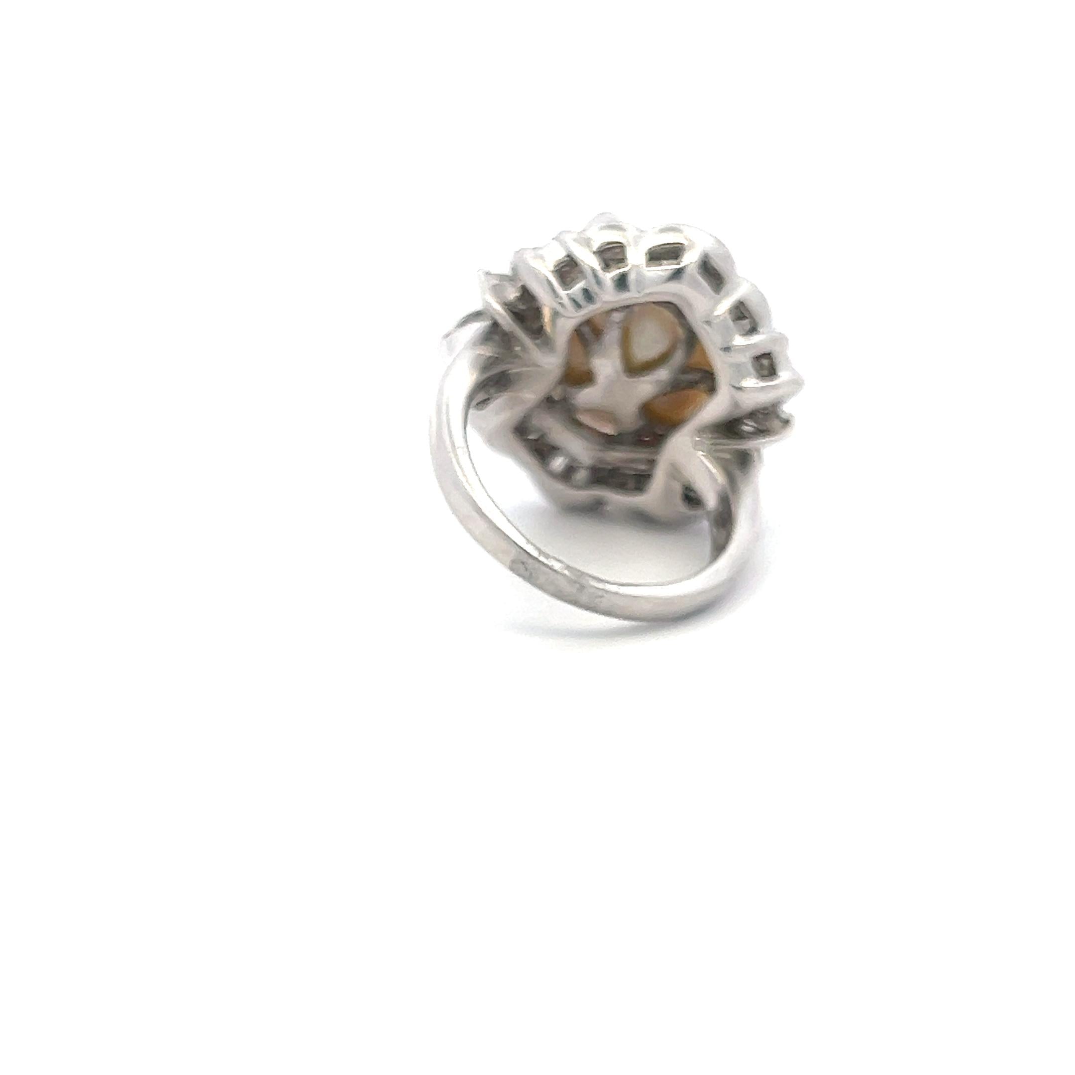 Platinum Cocktail Ring 1.8ct Tapered Baguette & Marquis Diamonds & Pearls Size 7