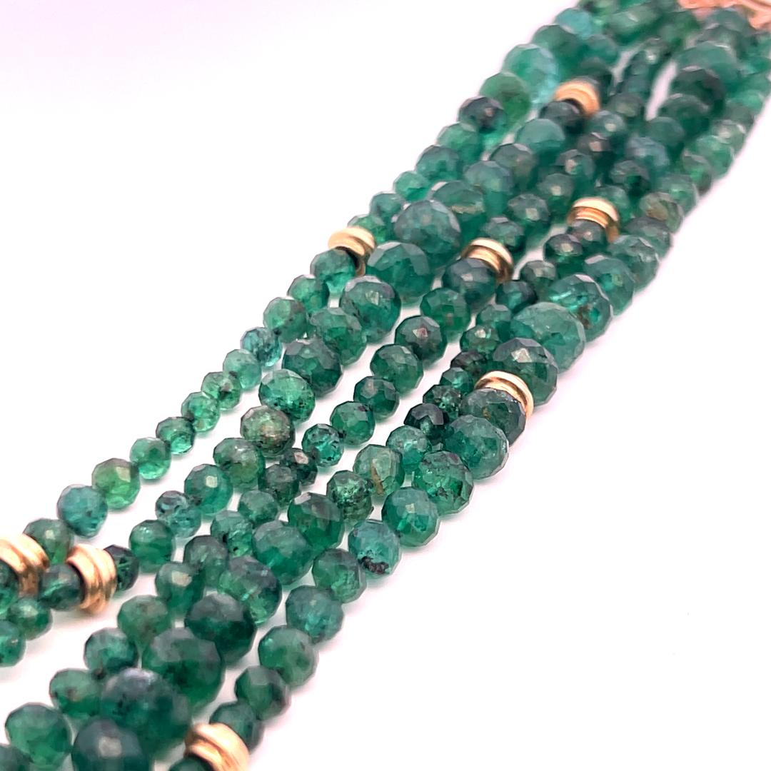 14K YG Bead Bracelet with 0.4 Carat Round Diamonds & 4.24-7.25 MM Emerald