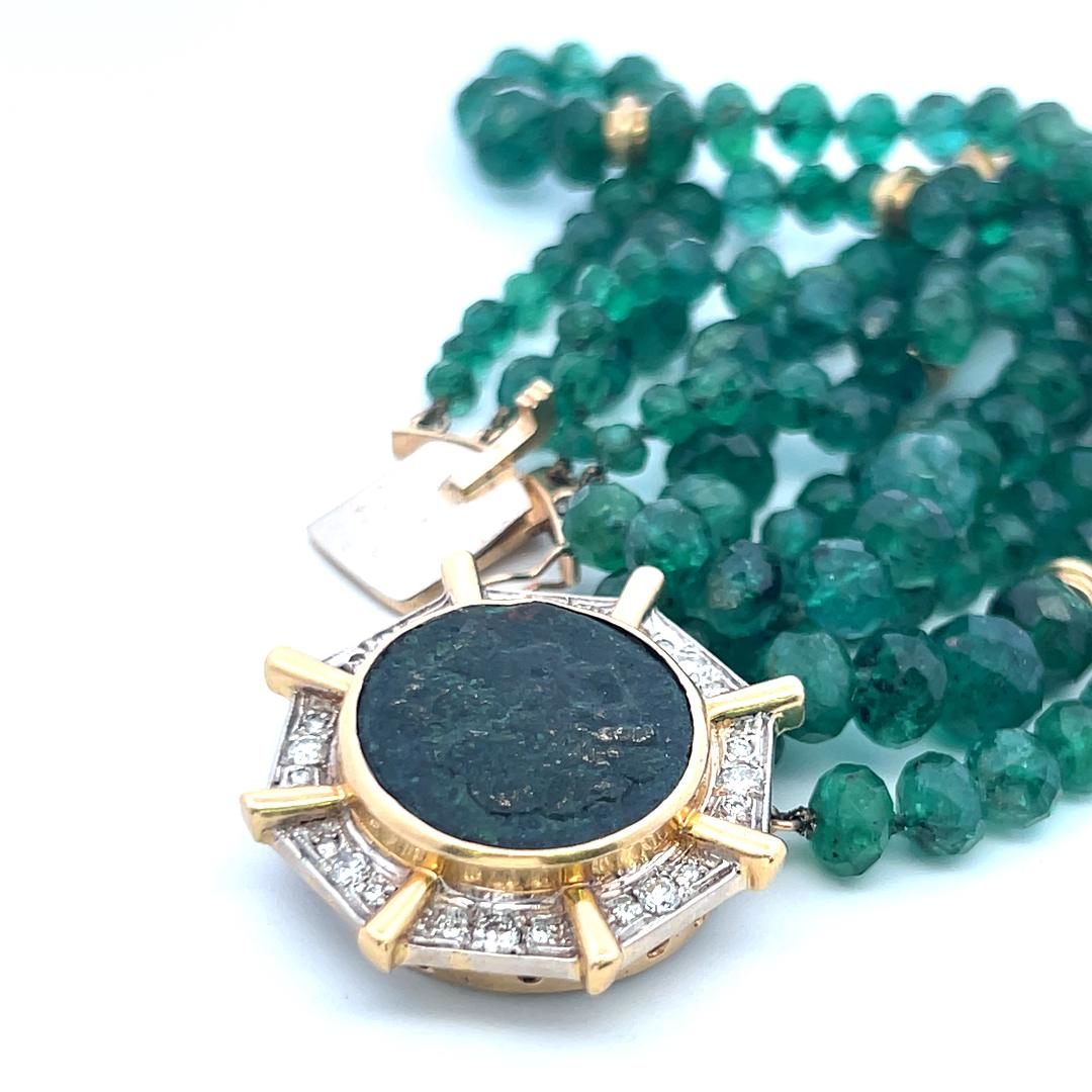 14K YG Bead Bracelet with 0.4 Carat Round Diamonds & 4.24-7.25 MM Emerald