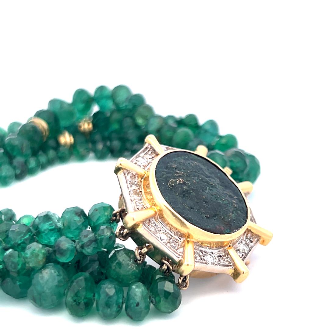 14K YG Bead Bracelet with 0.4 Carat Round Diamonds & 4.24-7.25 MM Emerald