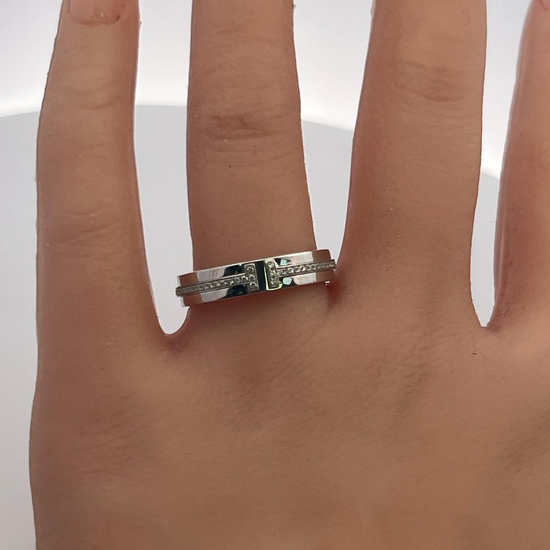 Tiffany & Co 18K Yellow Gold T-Diamond Band Ring with 0.18ct Diamonds Size 8.5