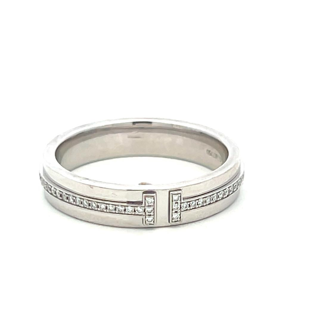 Tiffany & Co 18K Yellow Gold T-Diamond Band Ring with 0.18ct Diamonds Size 8.5