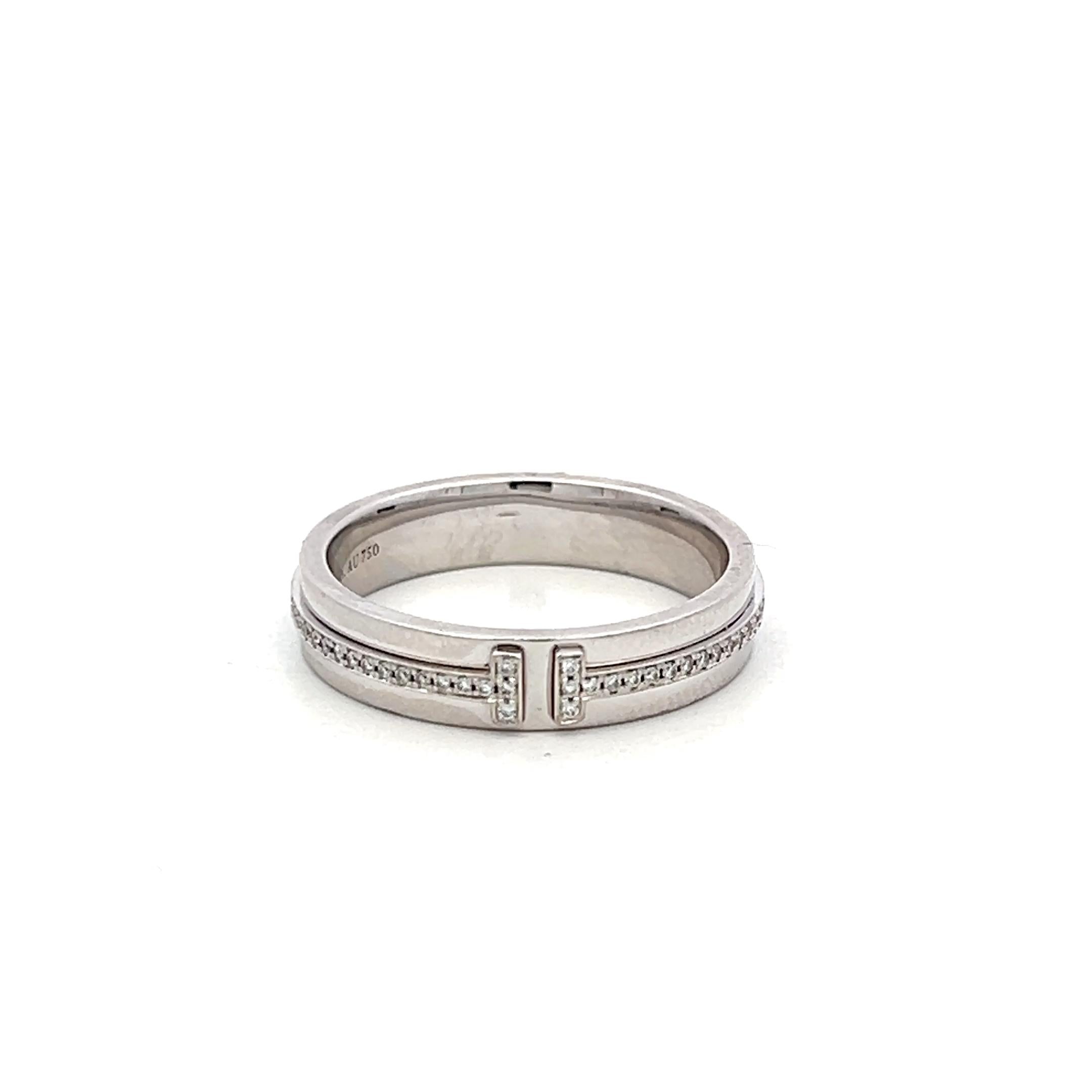 Tiffany & Co 18K YG T-Diamond Band Ring 0.18ct Round F VS Diamonds Size 8.25