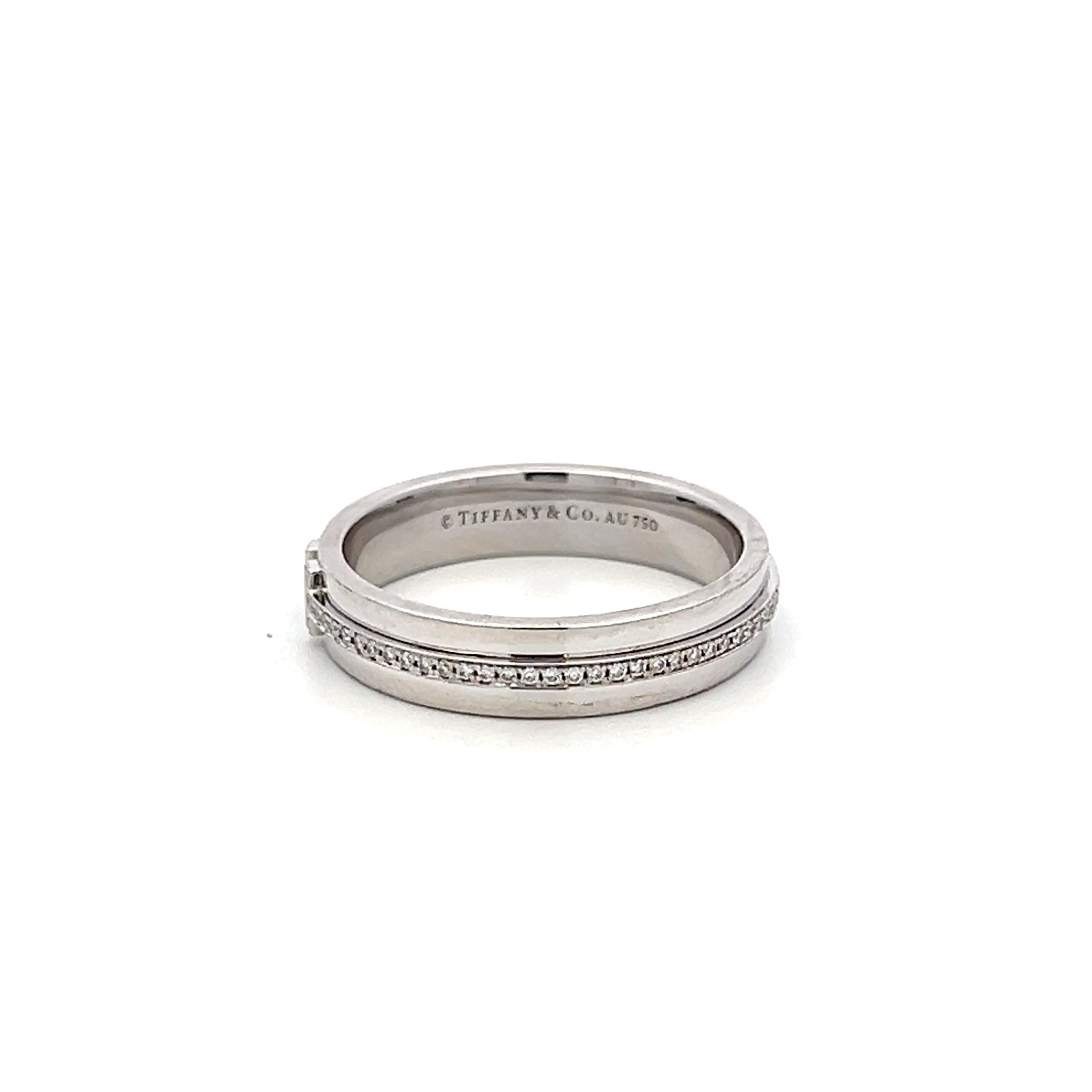 Tiffany & Co 18K YG T-Diamond Band Ring 0.18ct Round F VS Diamonds Size 8.25