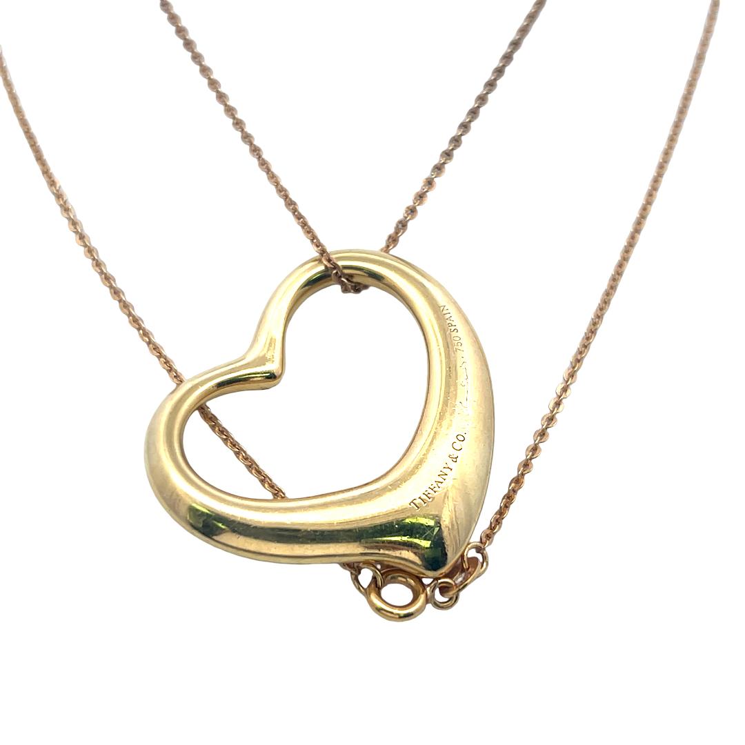 Tiffany & Co Vintage 18K Yellow Gold Heart Pendant Chain Necklace 26 Inch 15.9g