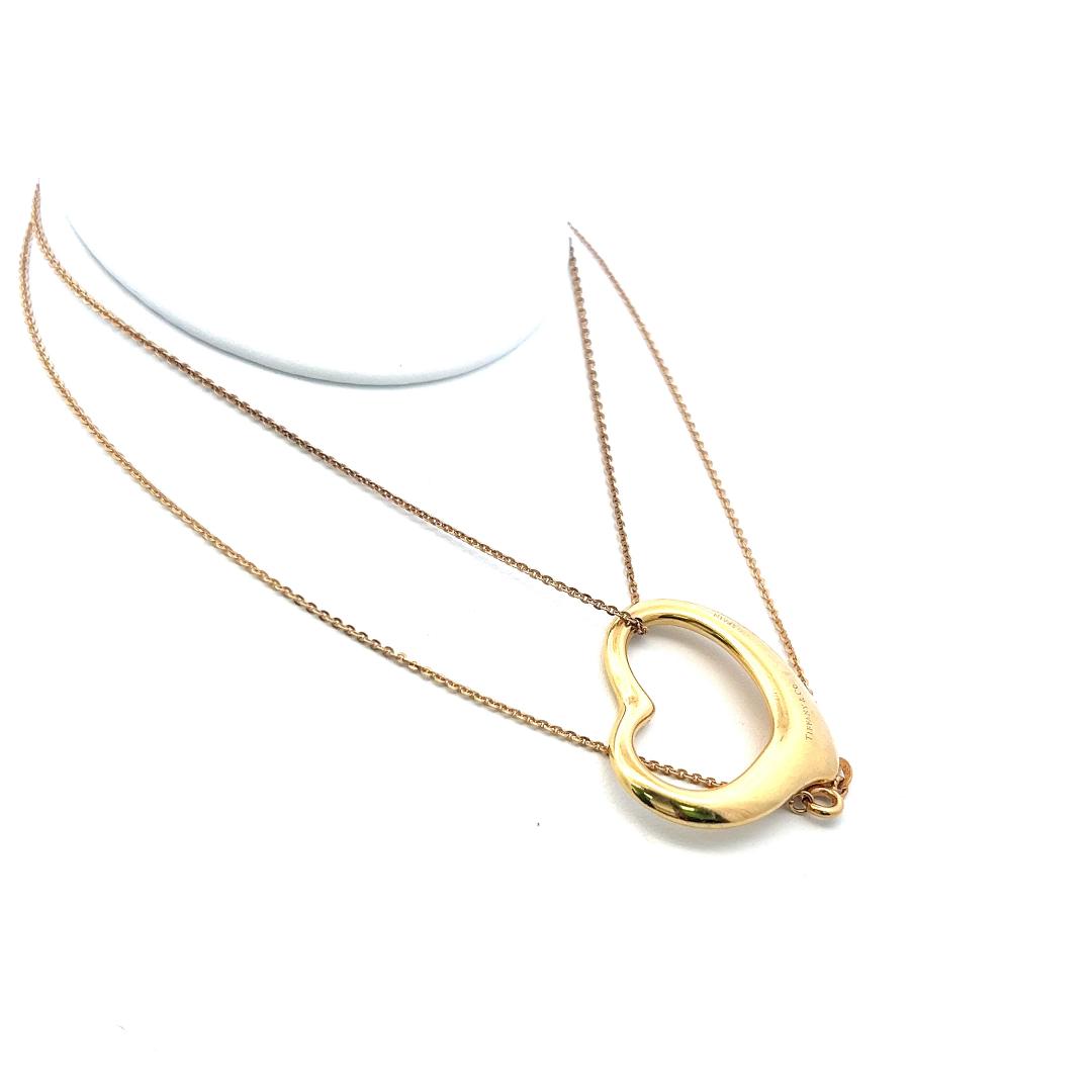 Tiffany & Co Vintage 18K Yellow Gold Heart Pendant Chain Necklace 26 Inch 15.9g