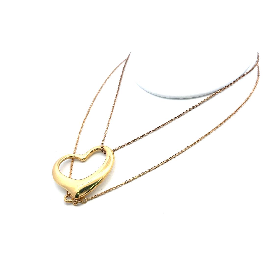 Tiffany & Co Vintage 18K Yellow Gold Heart Pendant Chain Necklace 26 Inch 15.9g