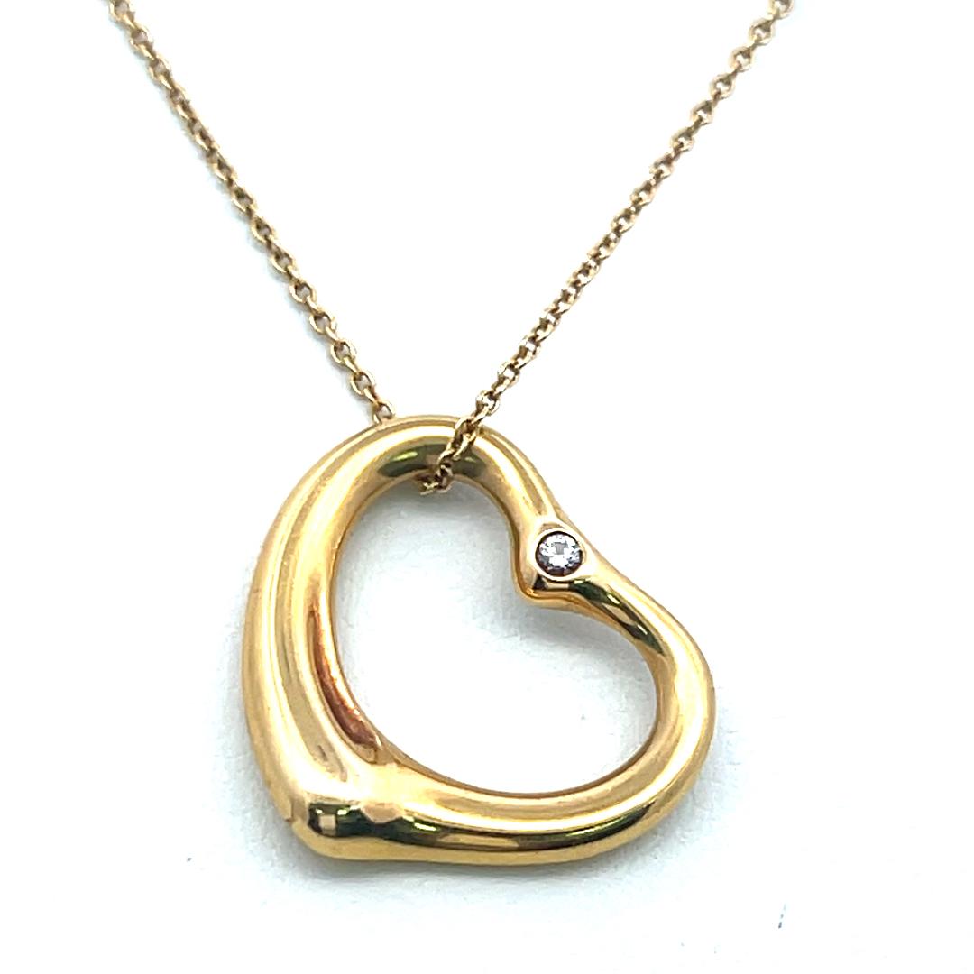 Tiffany & Co Elsa Peretti 18K Yellow Gold Pendant Necklace 0.06 Carat Diamond