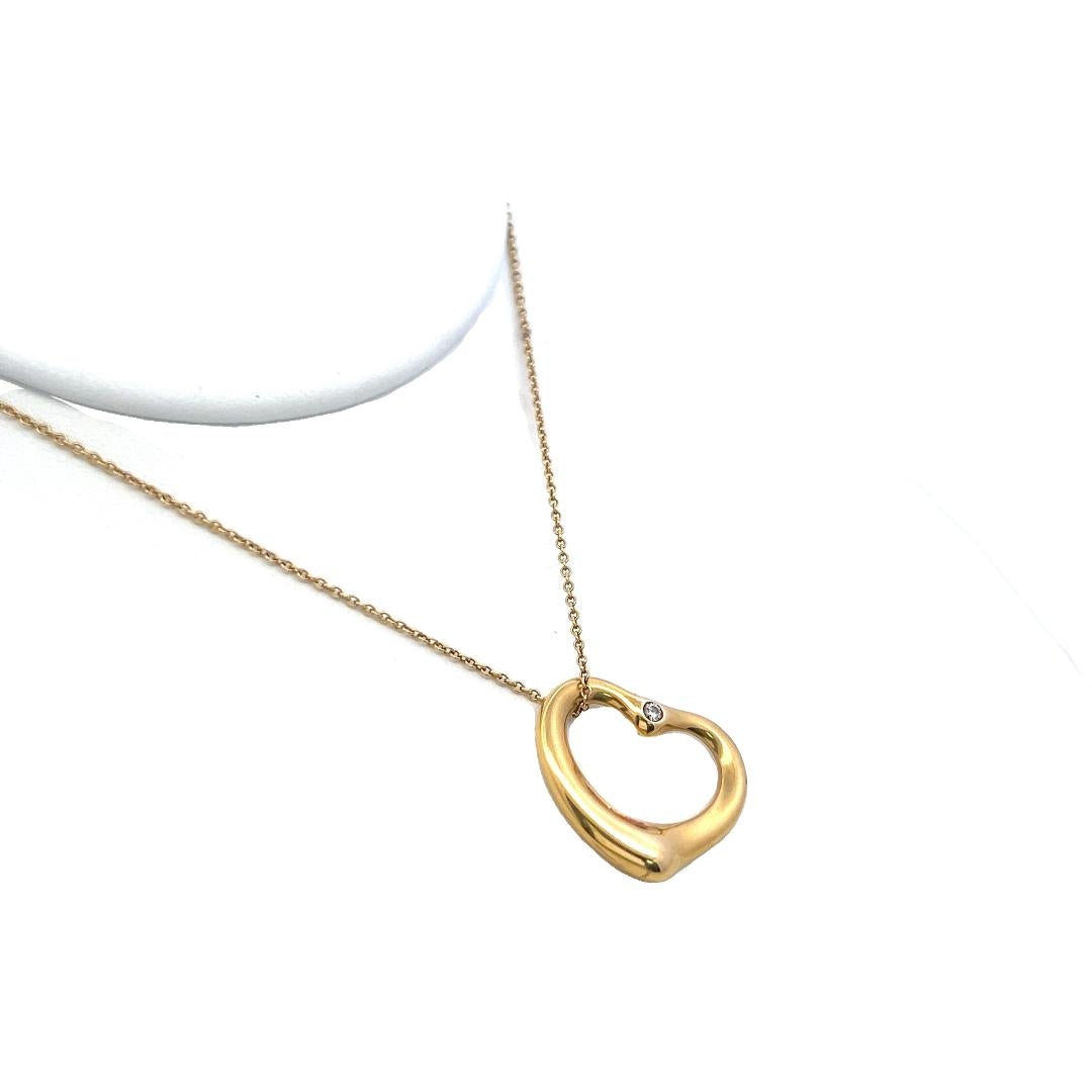Tiffany & Co Elsa Peretti 18K Yellow Gold Pendant Necklace 0.06 Carat Diamond