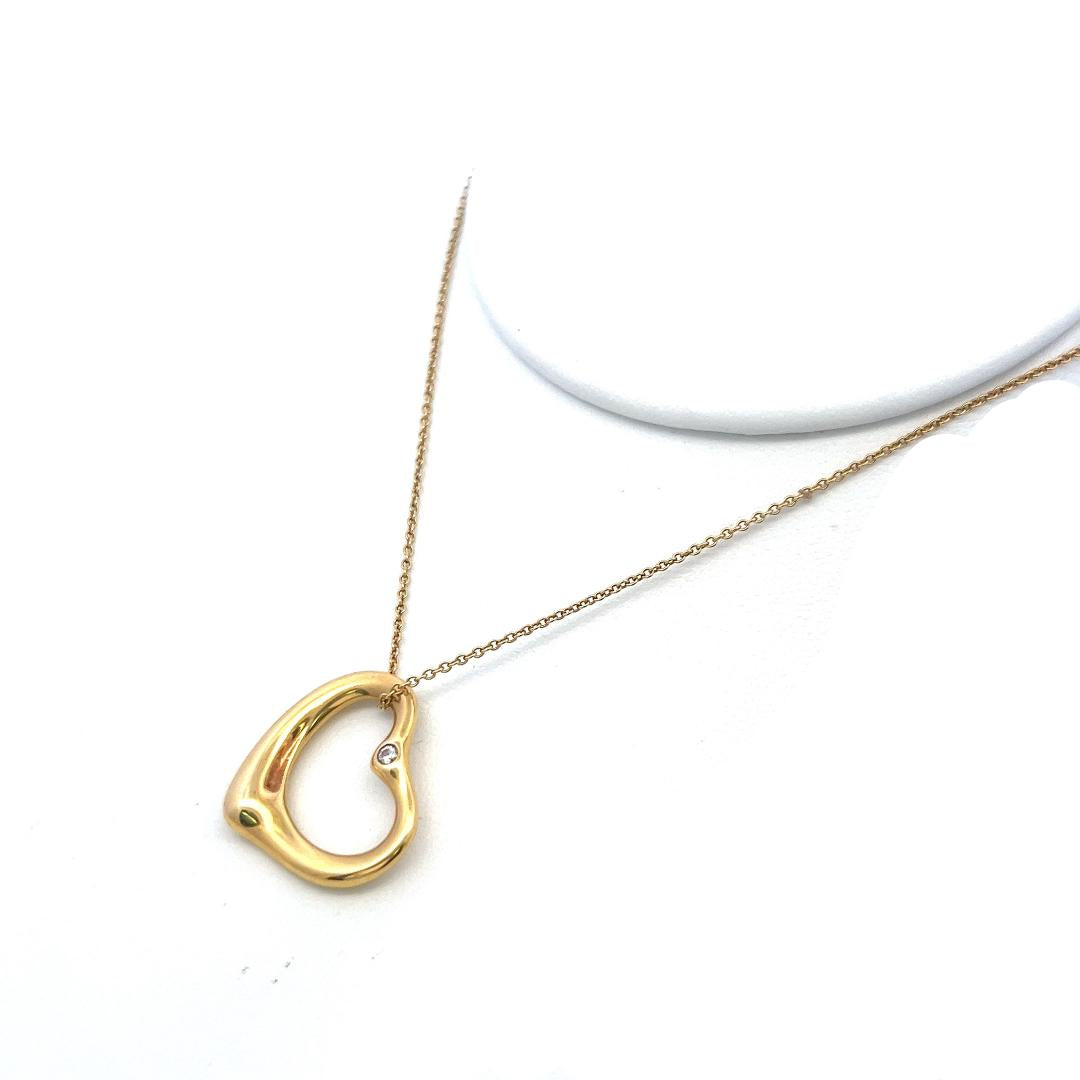 Tiffany & Co Elsa Peretti 18K Yellow Gold Pendant Necklace 0.06 Carat Diamond
