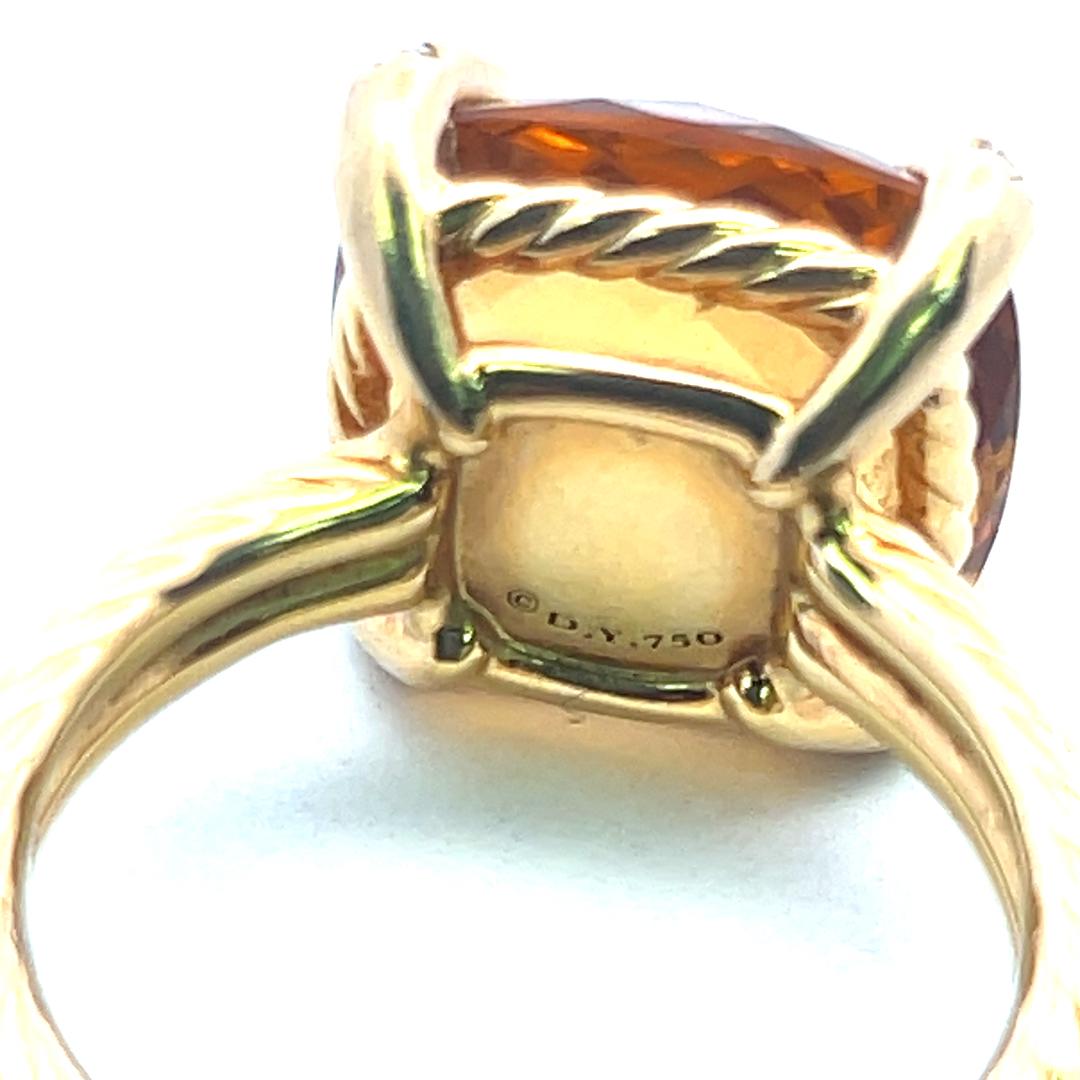 David Yurman 18K YG Cocktail Ring 0.06ct Round Diamonds & 13.8mm Citrine Size 8