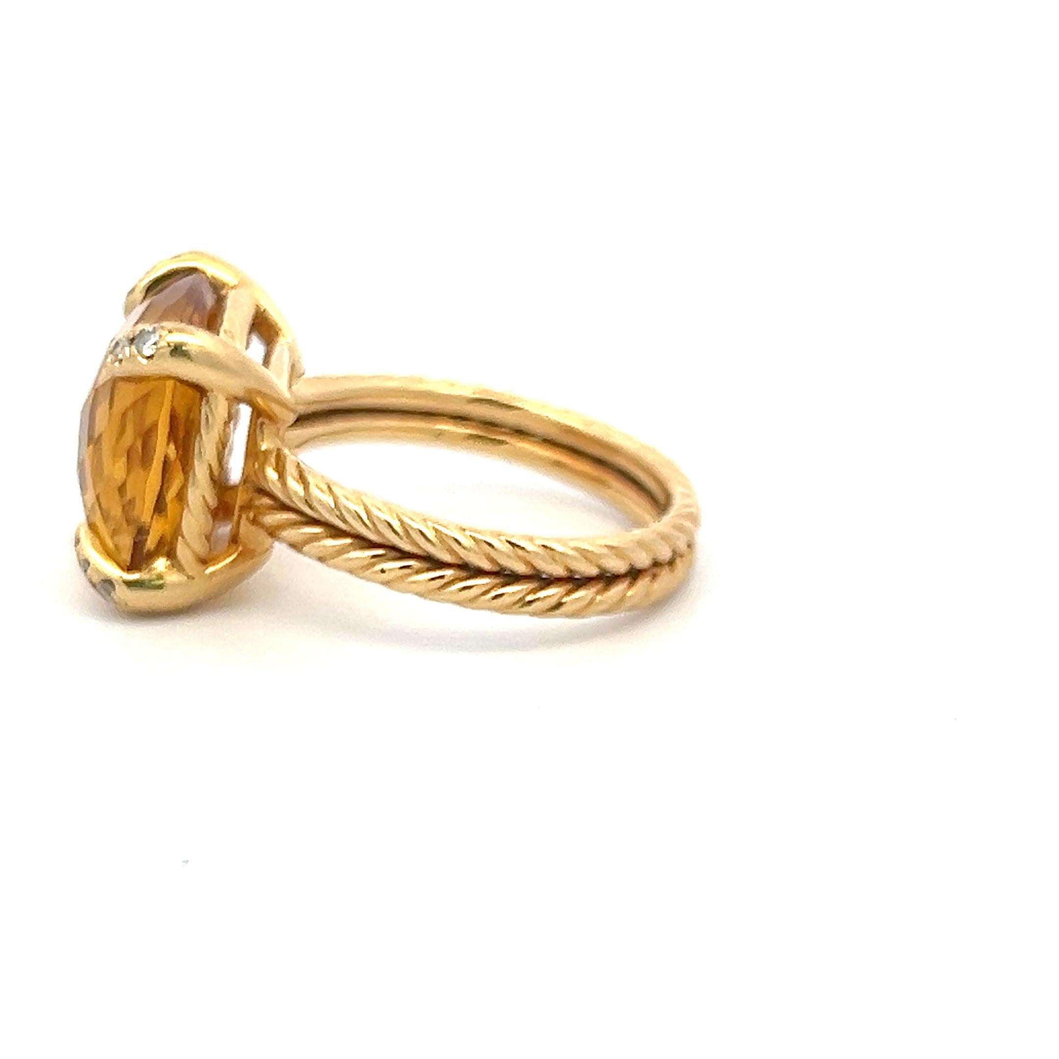 David Yurman 18K YG Cocktail Ring 0.06ct Round Diamonds & 13.8mm Citrine Size 8