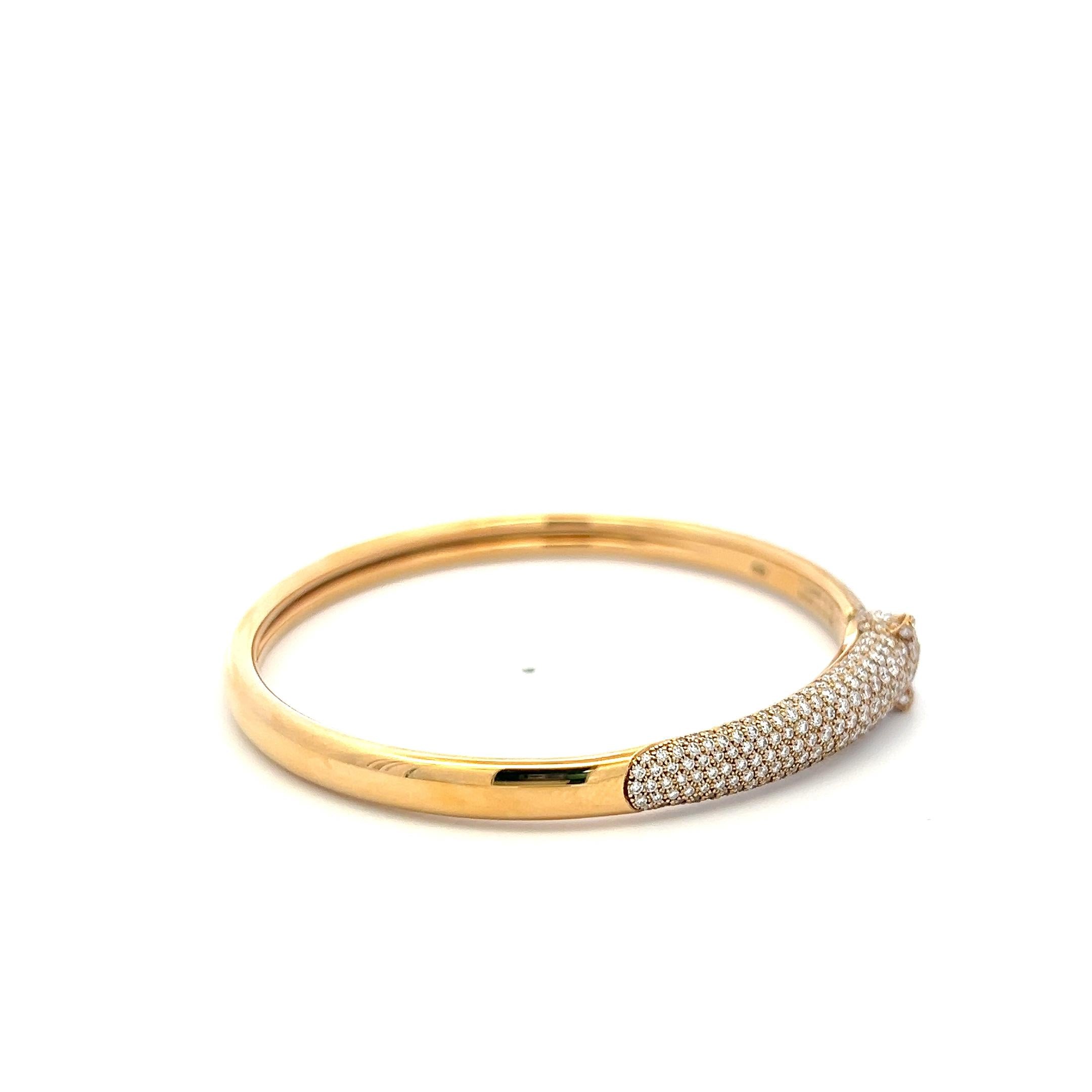 Cartier 18K Yellow Gold Panthere Bangle Bracelet 3ct Round Diamonds Emerald