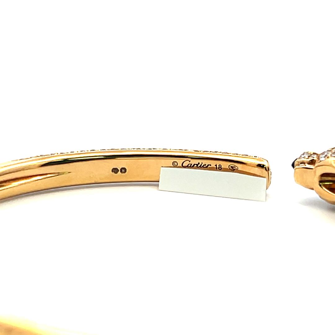 Cartier 18K Yellow Gold Panthere Bangle Bracelet 3ct Round Diamonds Emerald