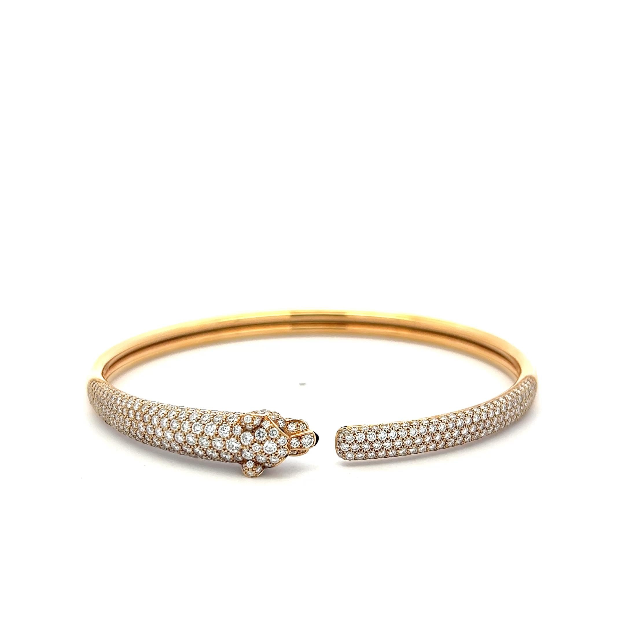 Cartier 18K Yellow Gold Panthere Bangle Bracelet 3ct Round Diamonds Emerald