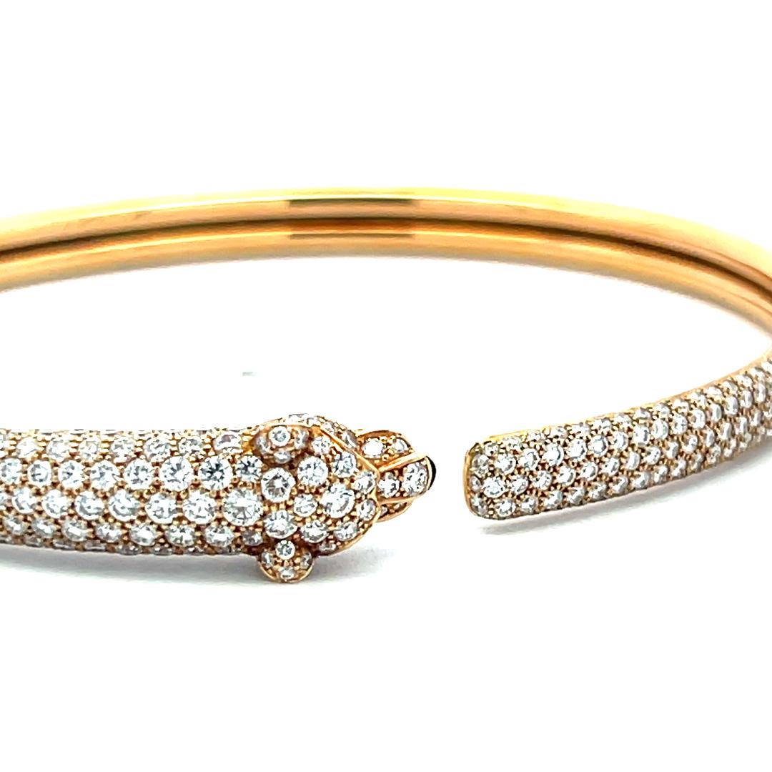 Cartier 18K Yellow Gold Panthere Bangle Bracelet 3ct Round Diamonds Emerald