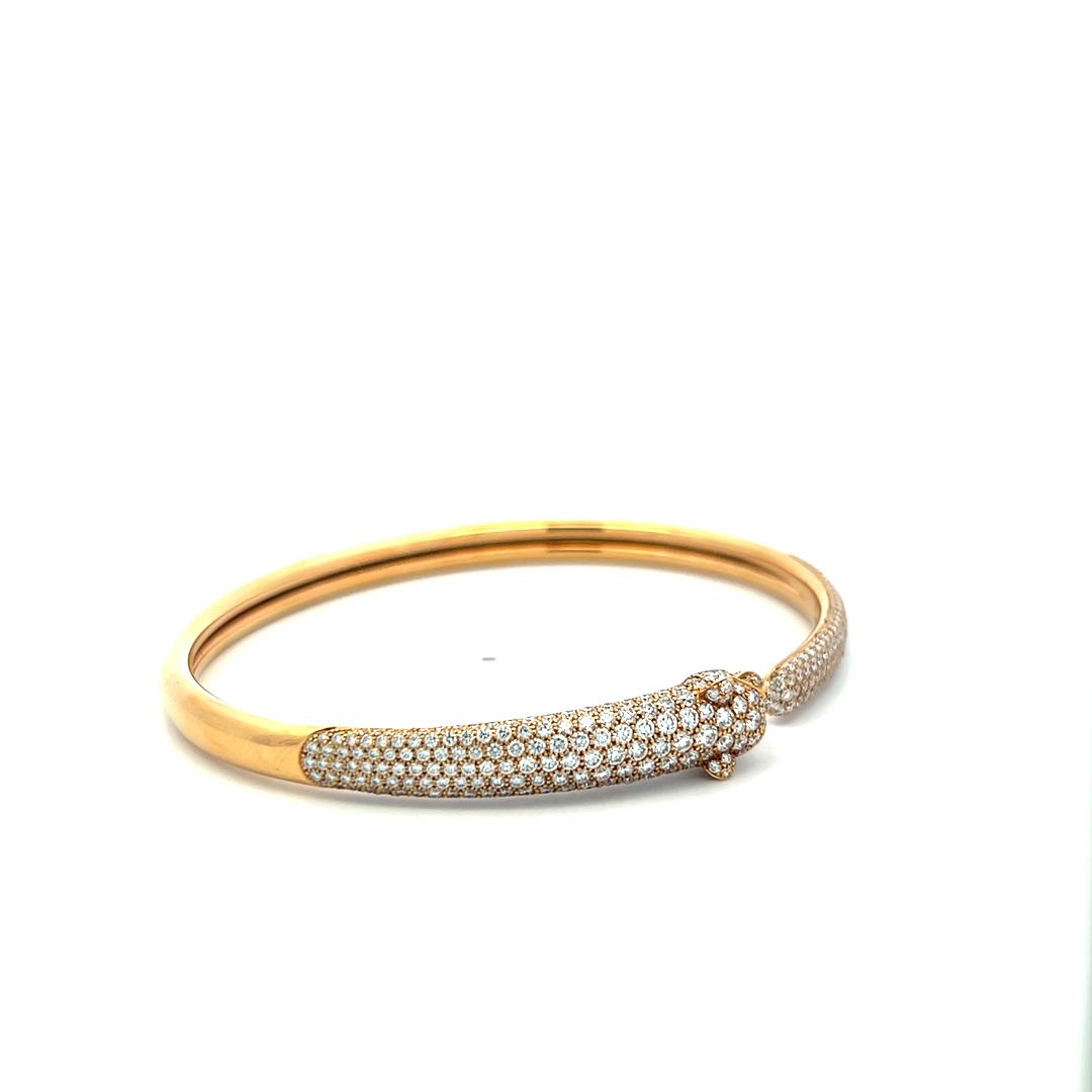 Cartier 18K Yellow Gold Panthere Bangle Bracelet 3ct Round Diamonds Emerald