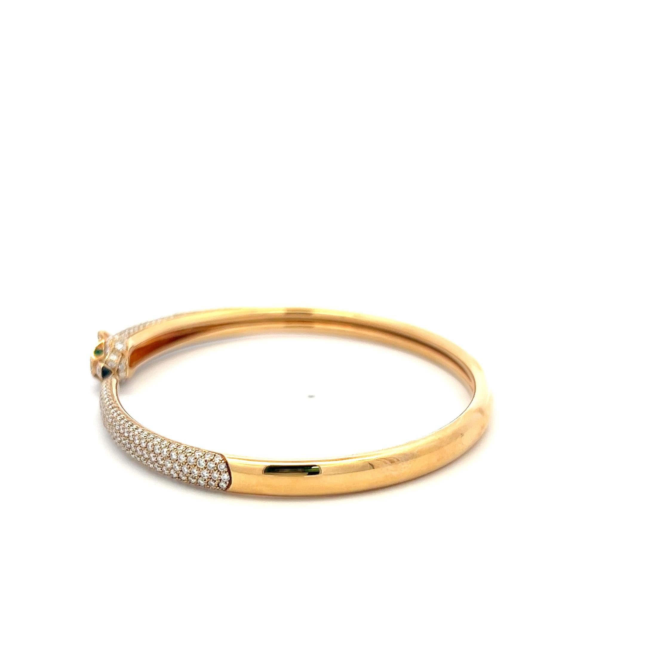 Cartier 18K Yellow Gold Panthere Bangle Bracelet 3ct Round Diamonds Emerald