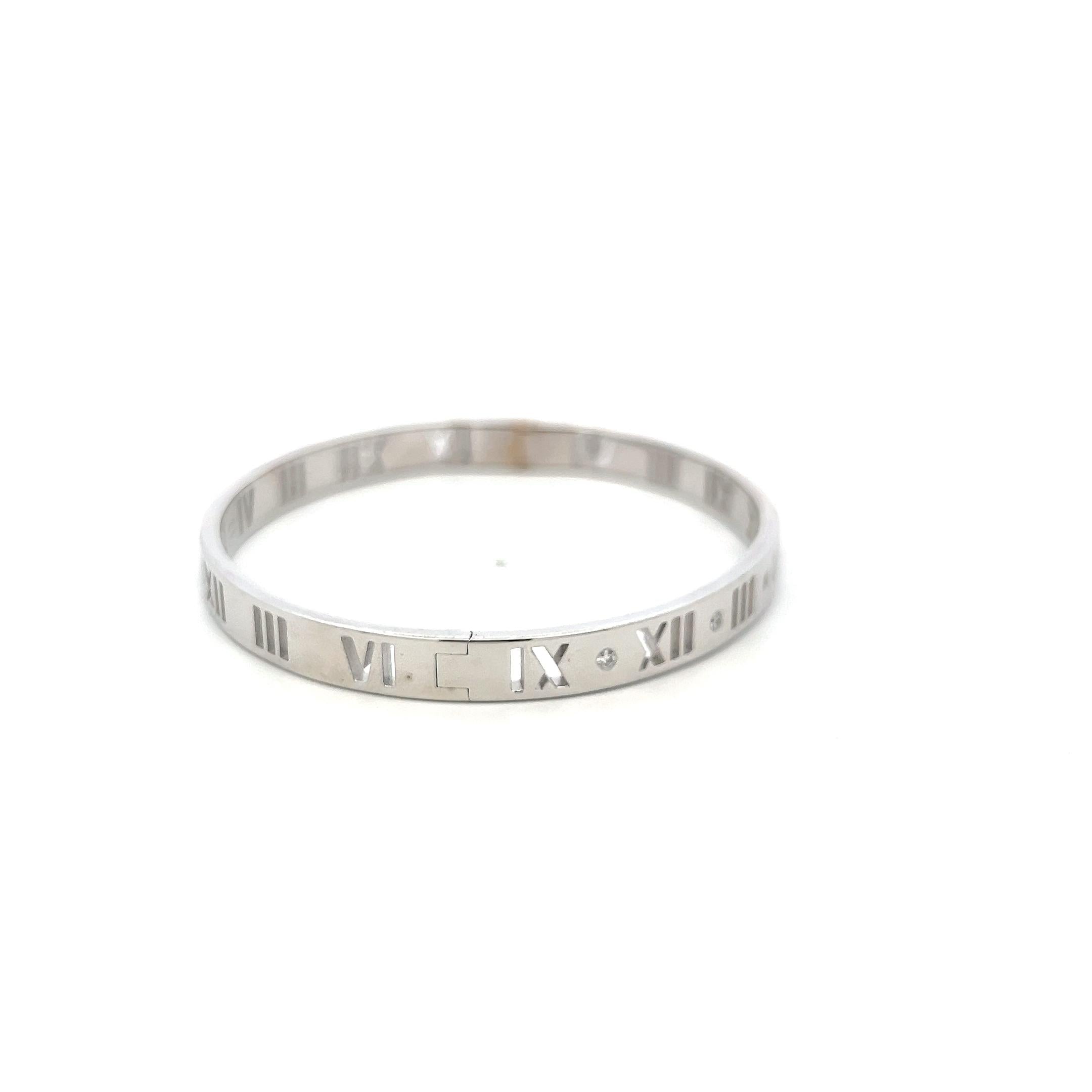 Tiffany & Co 18K White Gold Bangle Bracelet with 0.15 Carat Round F VS Diamonds