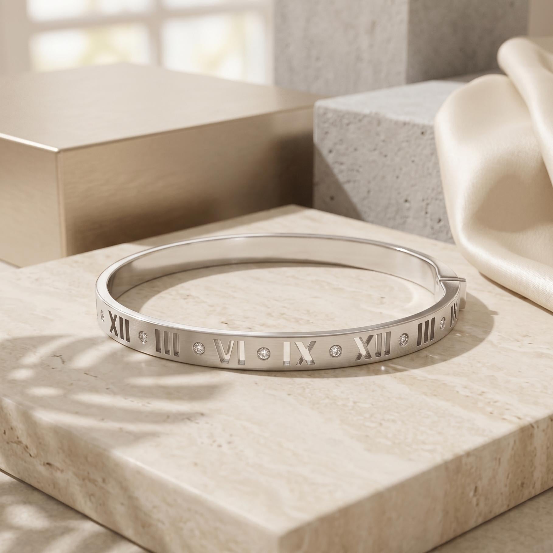 Tiffany & Co 18K White Gold Bangle Bracelet with 0.15 Carat Round F VS Diamonds