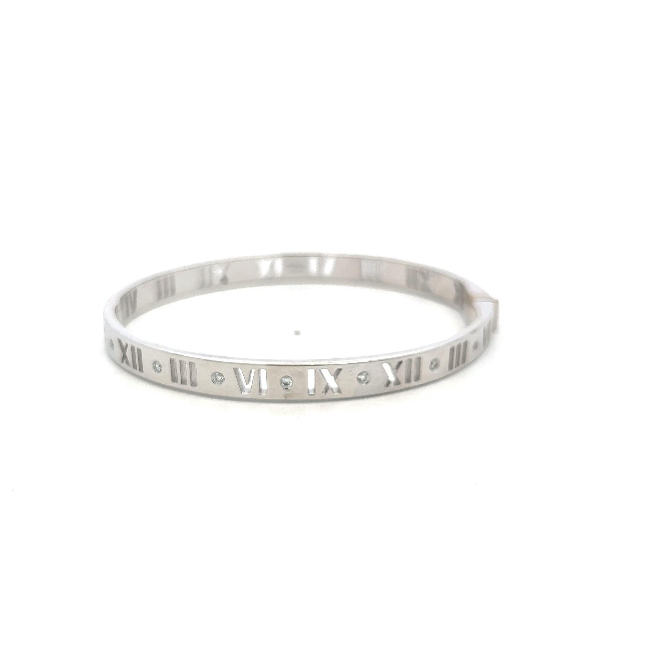Tiffany & Co 18K White Gold Bangle Bracelet with 0.15 Carat Round F VS Diamonds