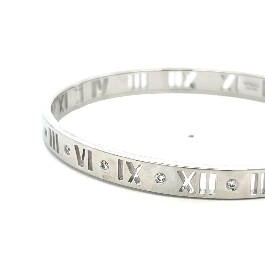 Tiffany & Co 18K White Gold Bangle Bracelet with 0.15 Carat Round F VS Diamonds