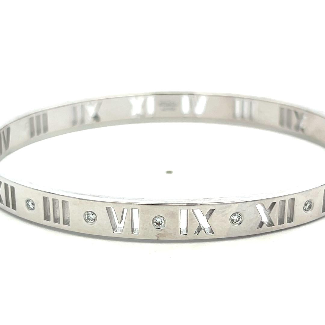 Tiffany & Co 18K White Gold Bangle Bracelet with 0.15 Carat Round F VS Diamonds